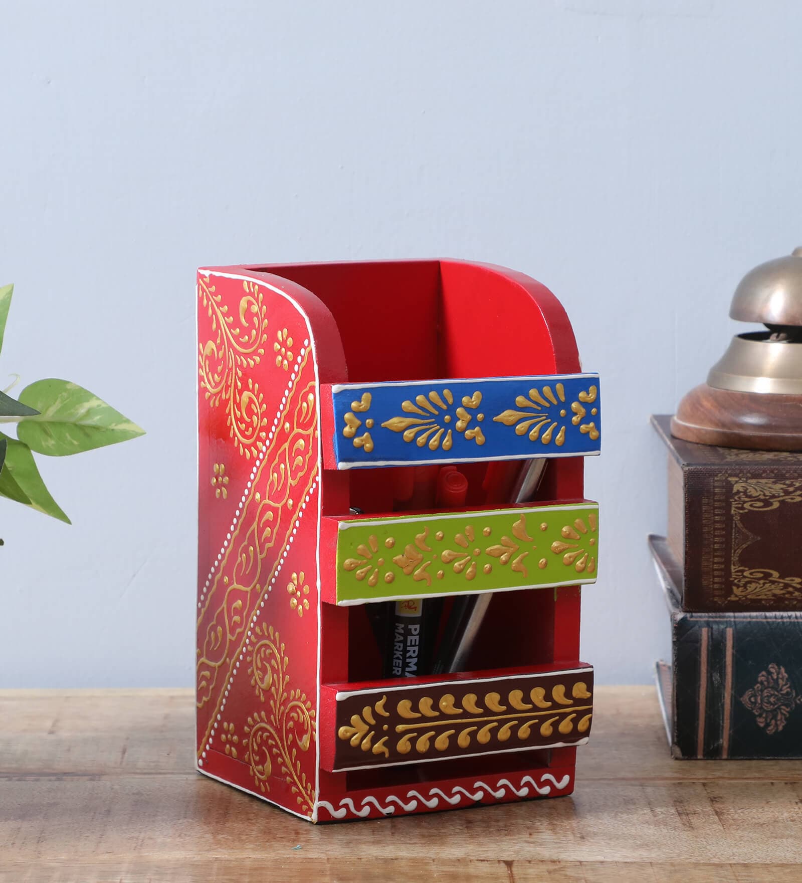 Multicolour Engineered Wood Pen Stand