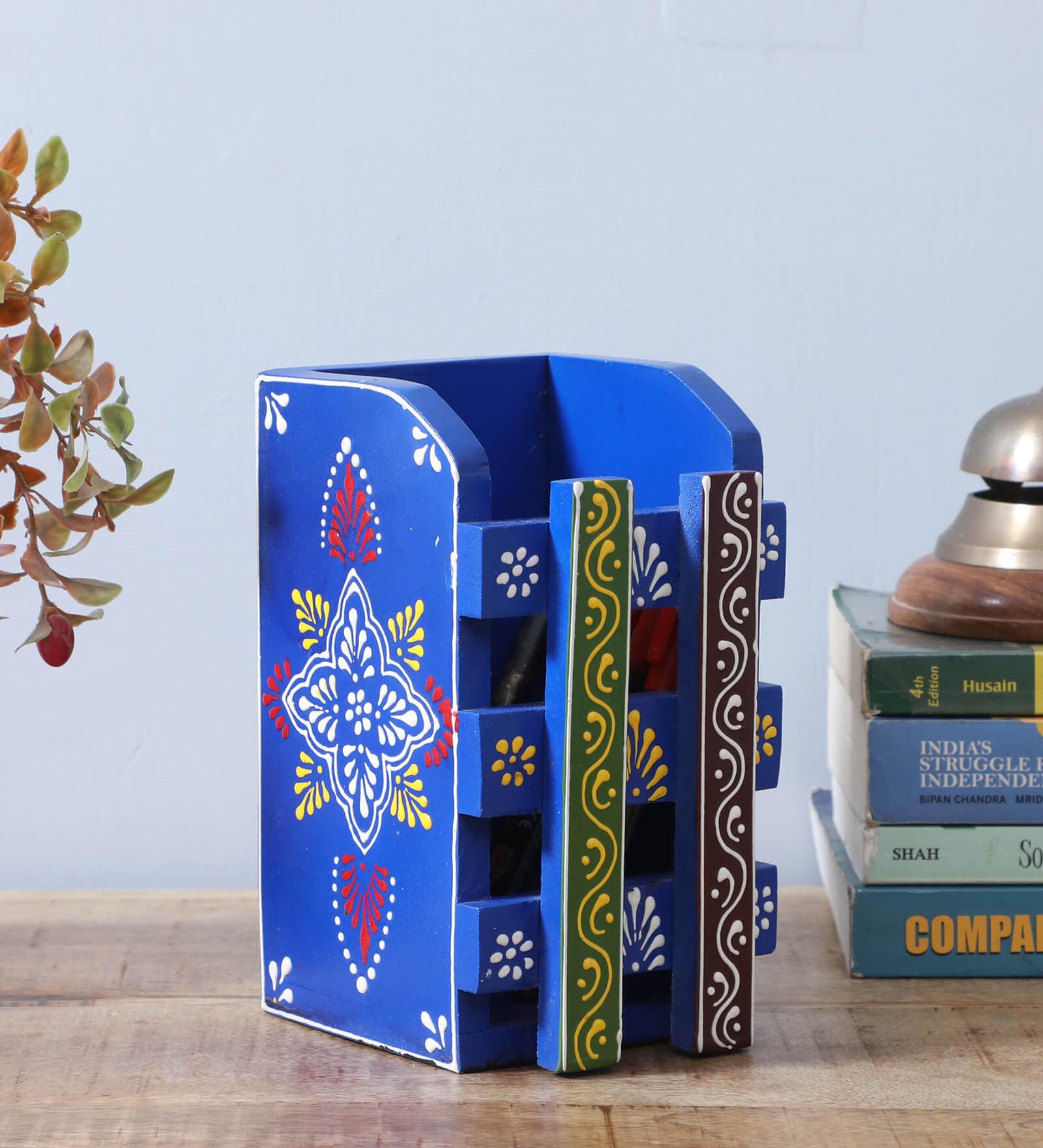 Dark Blue Engineered Wood Pen Stand