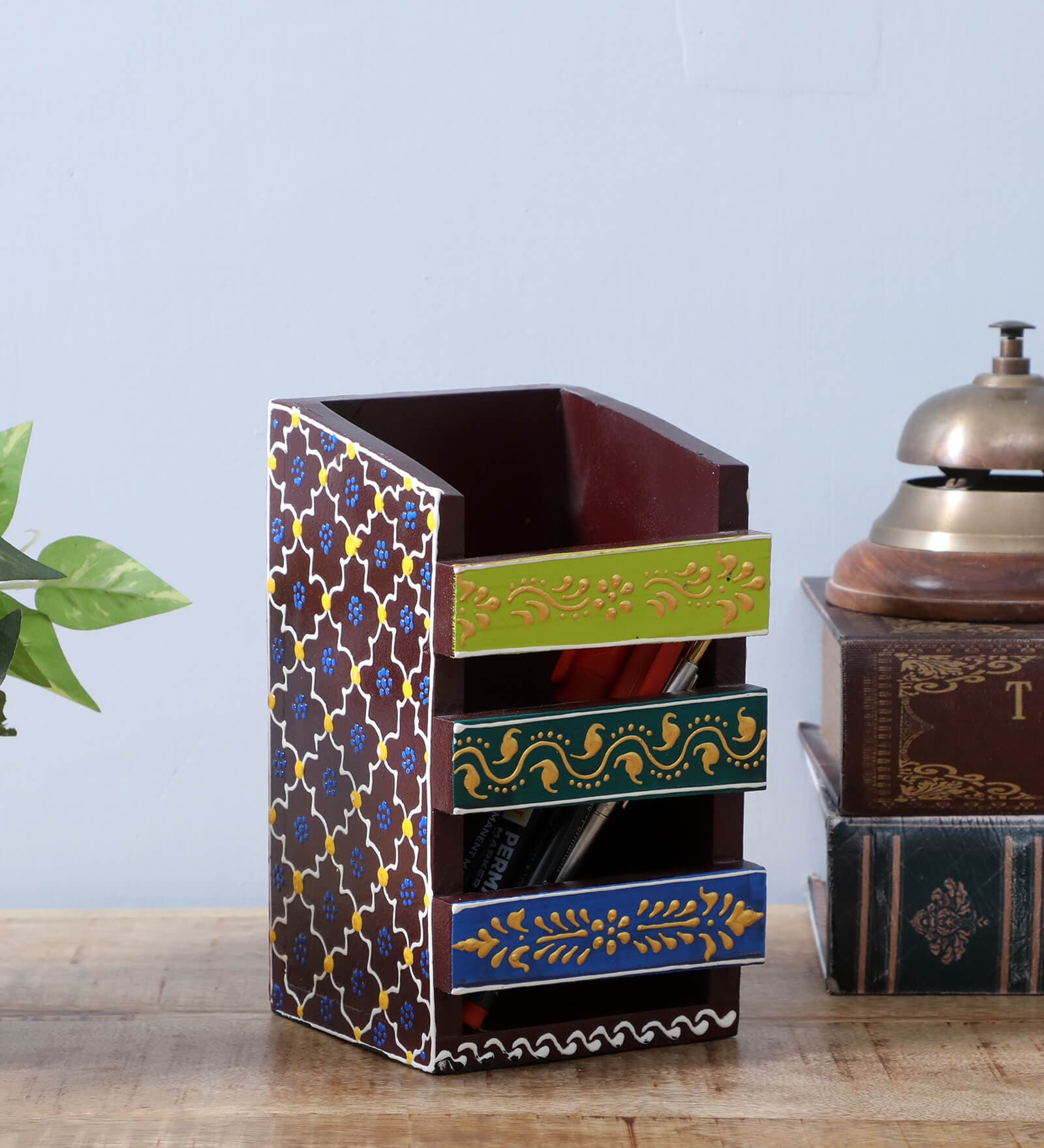 Multicolour Engineered Wood Pen Stand