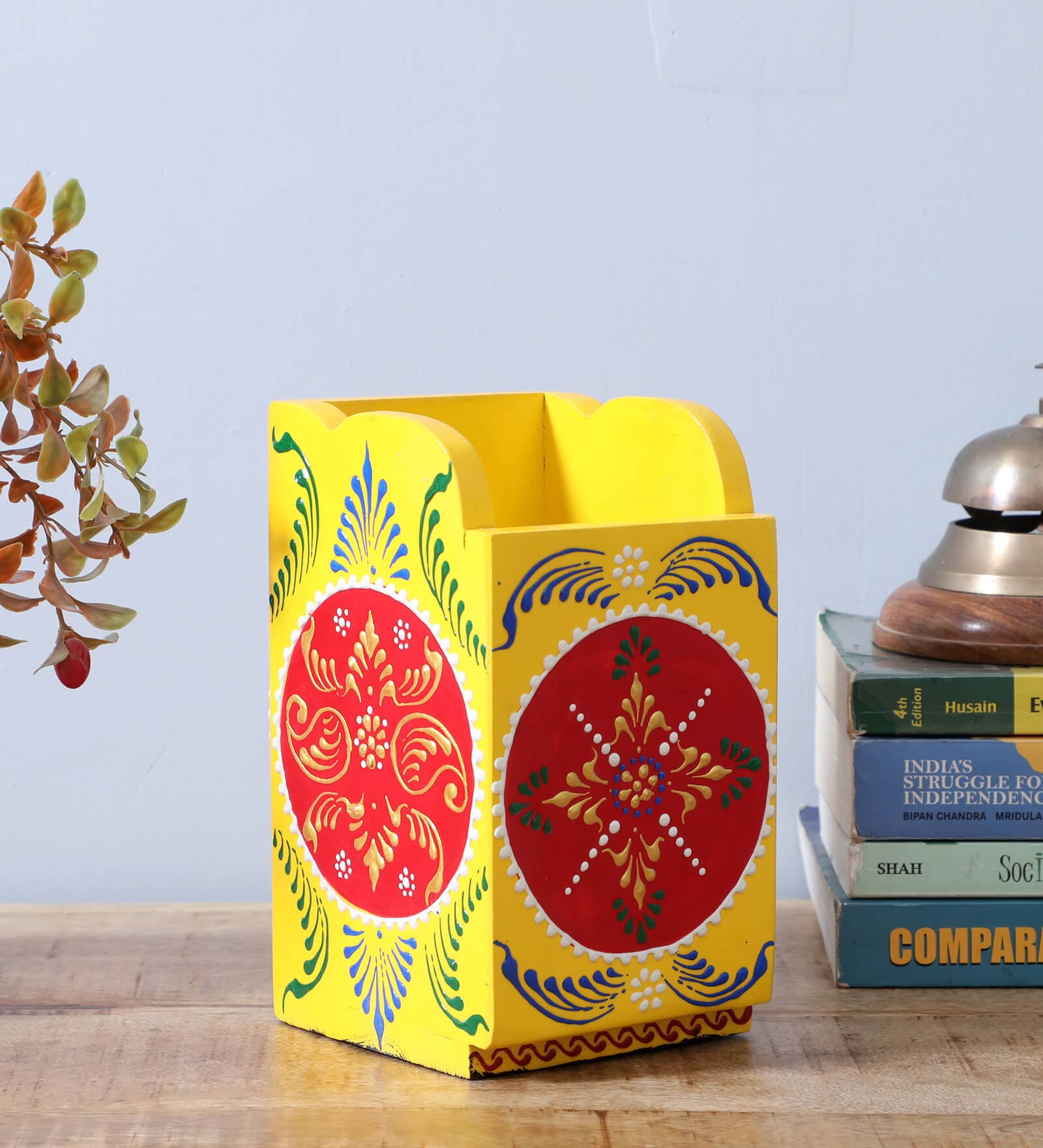 Yellow & Red Engineered Wood Pen Stand