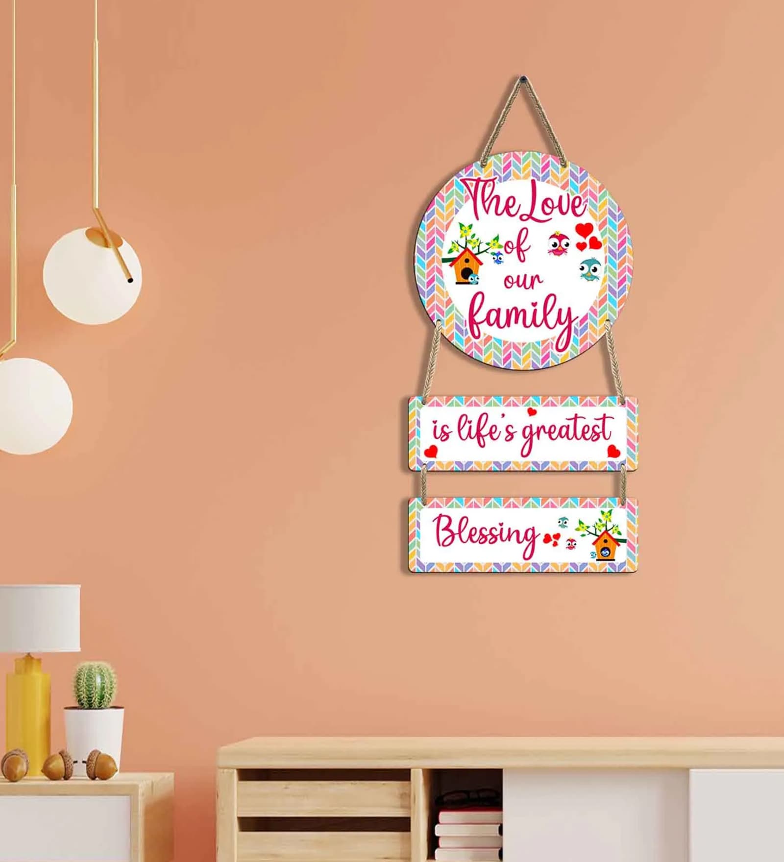 Multicolour Engineered Wood Wall Hanging