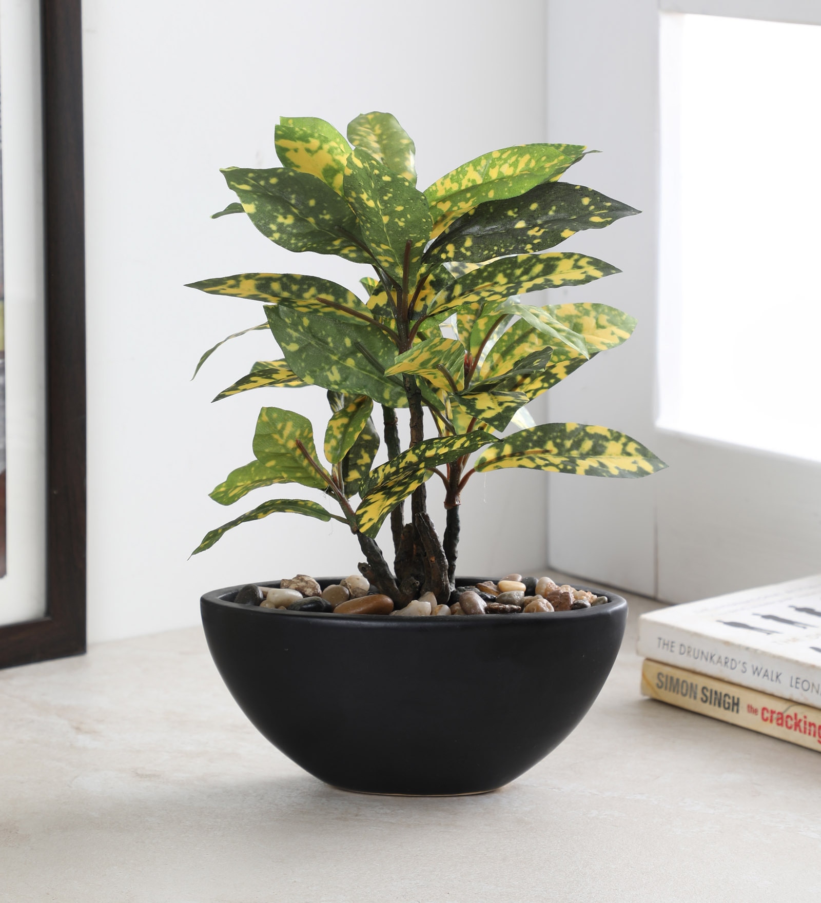 Fabric Multicolour Croton Daisy In A Ceramic Pot Artificial Plant