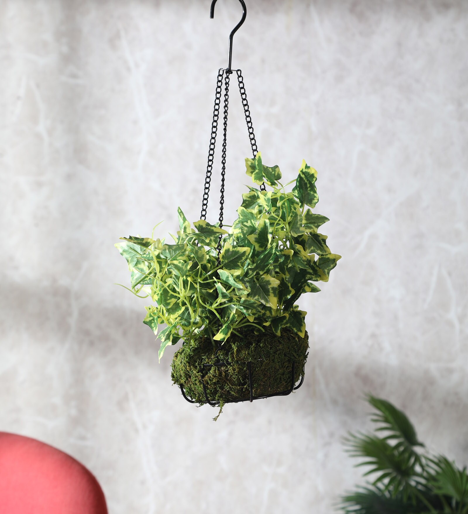 Multicolour Fabric English Ivy Artificial Plant in Hanging Iron ware Basket