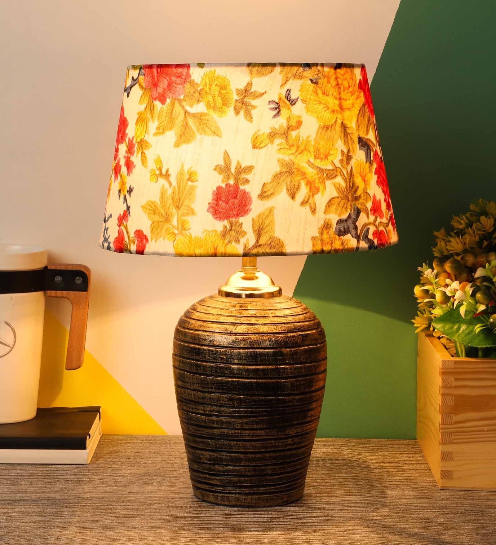Hamilton Multicolour Fabric Shade Night Lamp With Teracotta Base