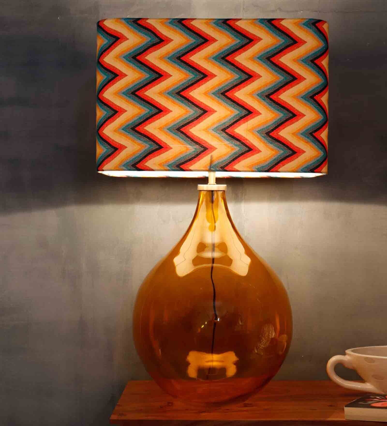 Deigo Multicolour Fabric Shade Night Lamp With Glass Base