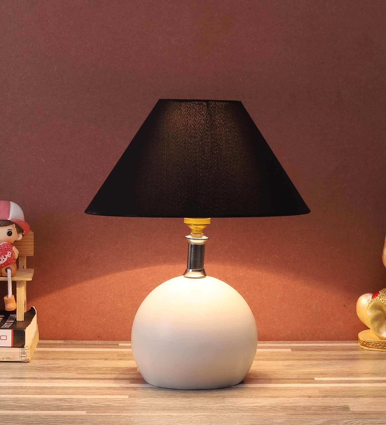 Holly Black Fabric Shade Night Lamp With Metal Base