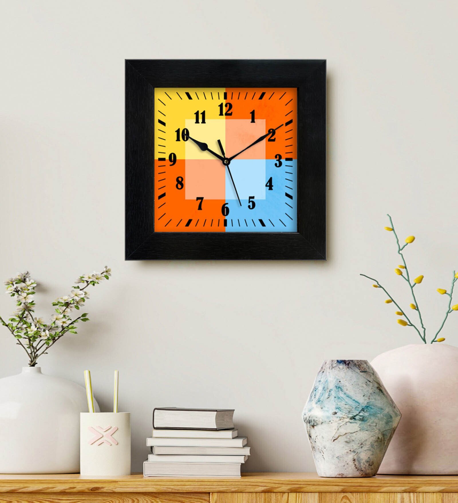 Modern Multicolour Fiber Square Wall Clock