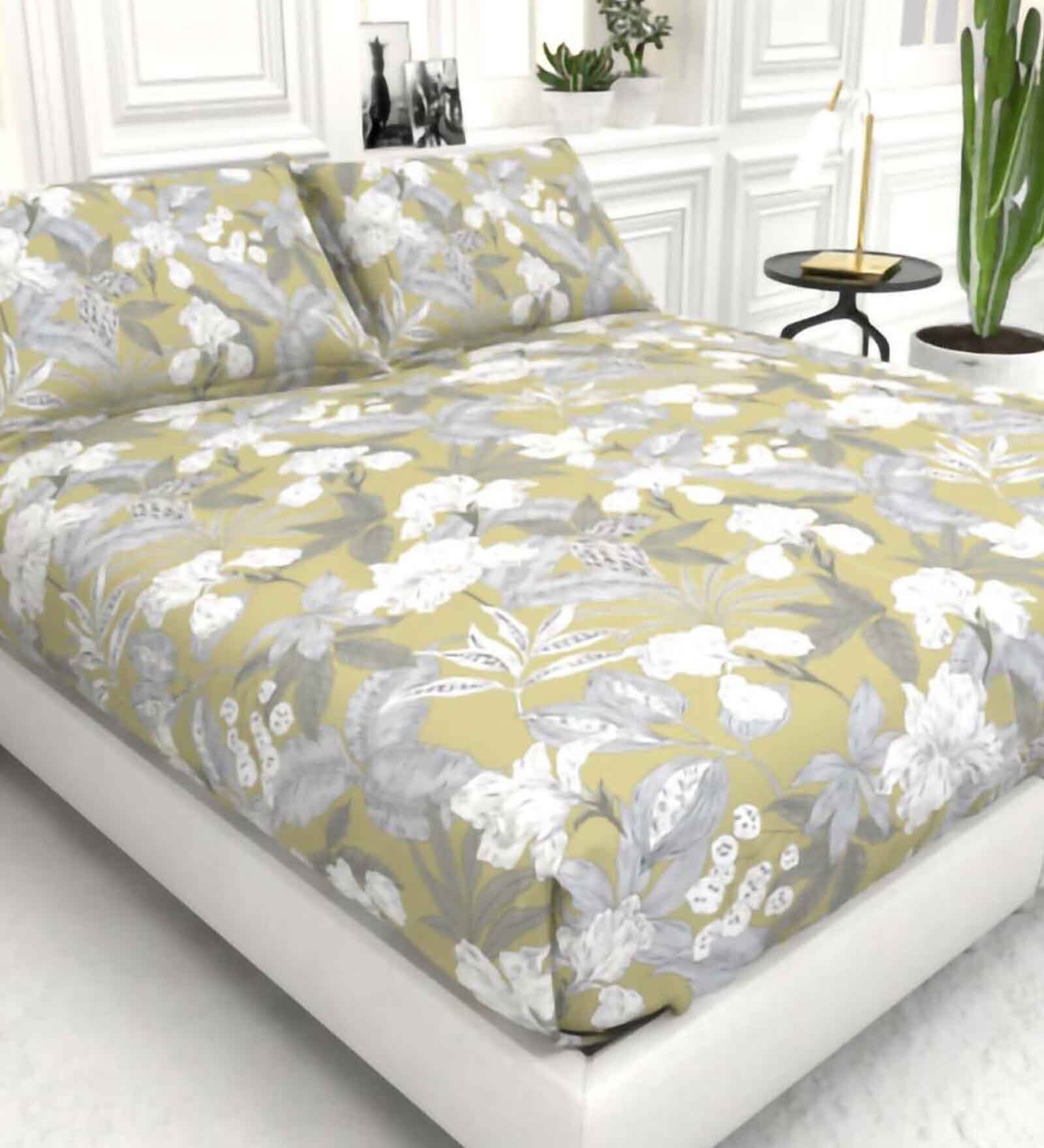 Floral 210 TC Microfiber 1 Bedsheet,  2 Pillow Covers Cider Queen Collection