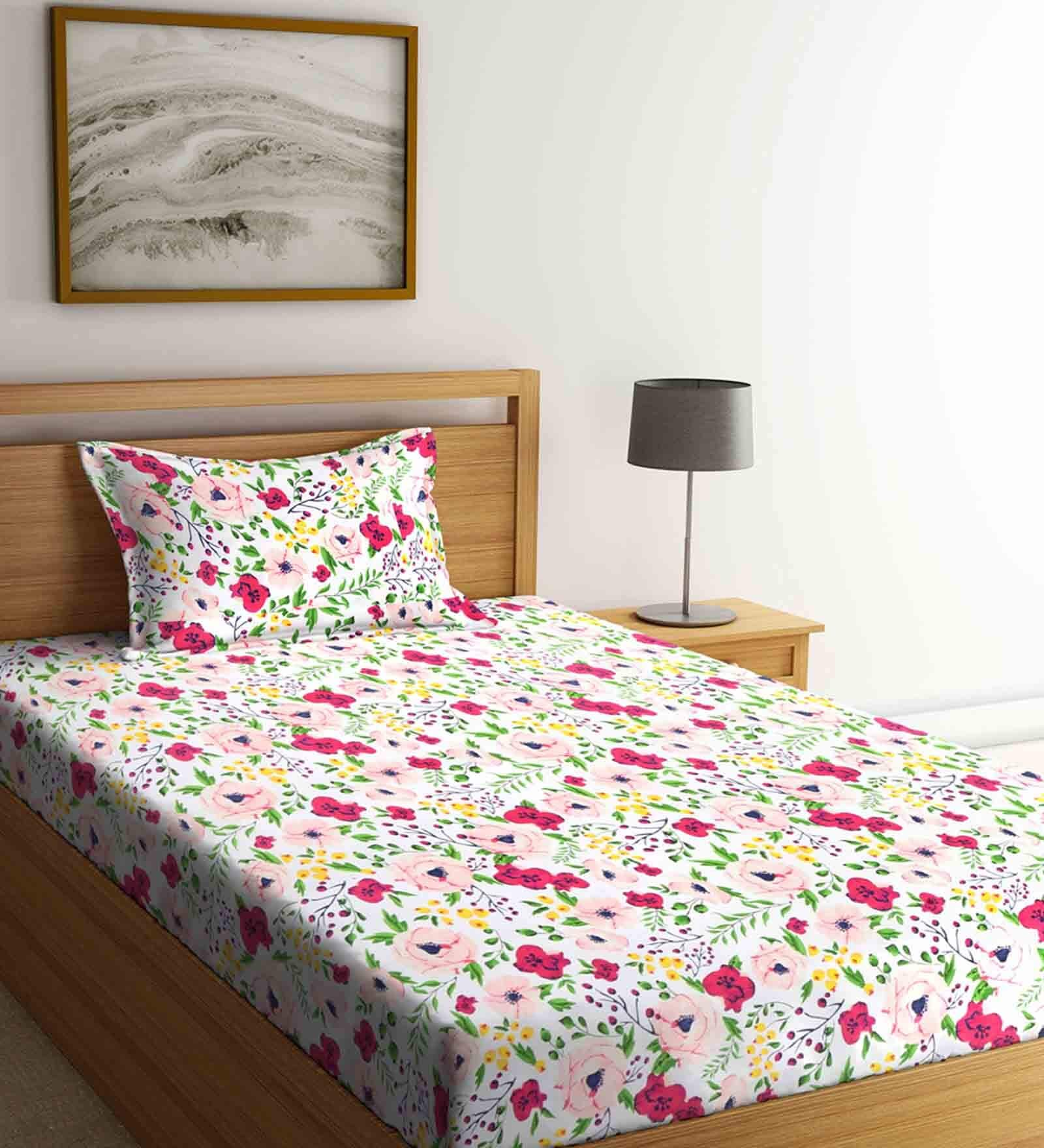 Buy Multicolor Floral 210 Tc Poly Cotton Single Bed Sized Bed Sheets