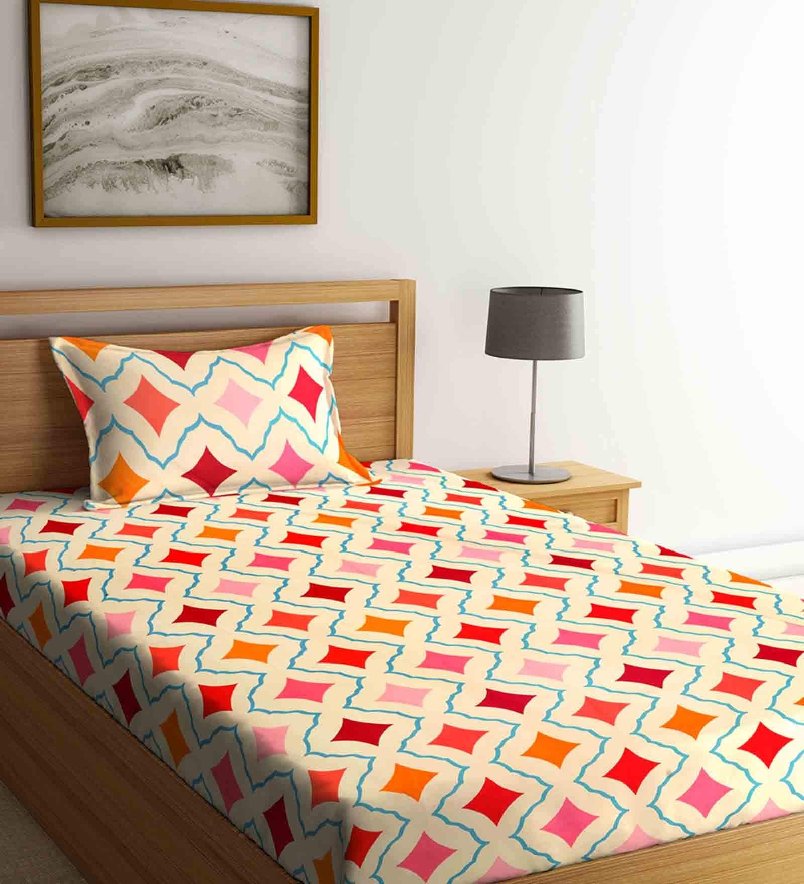 Buy Multicolor Geometric 210 Tc Poly Cotton 1 Single Bedhseet With 1