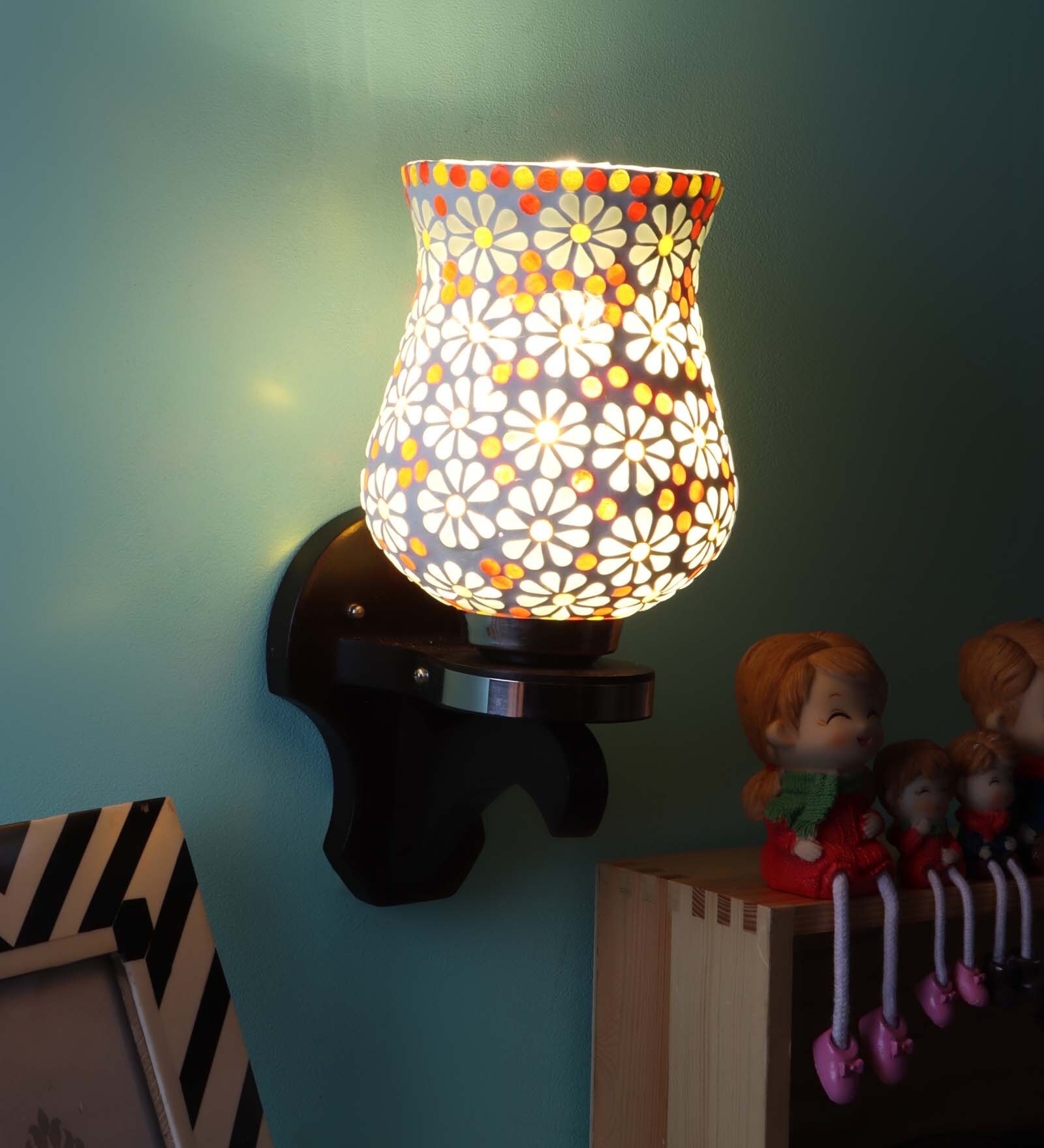 Catania Multicolour Glass and Wood Wall Sconces