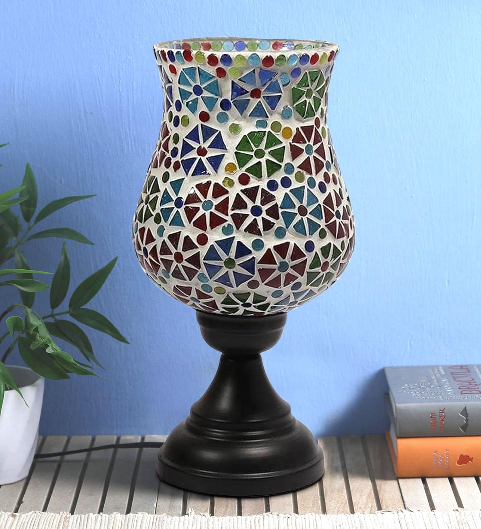 Gerard Multicolour Glass Shade Table Lamp With Metal Base