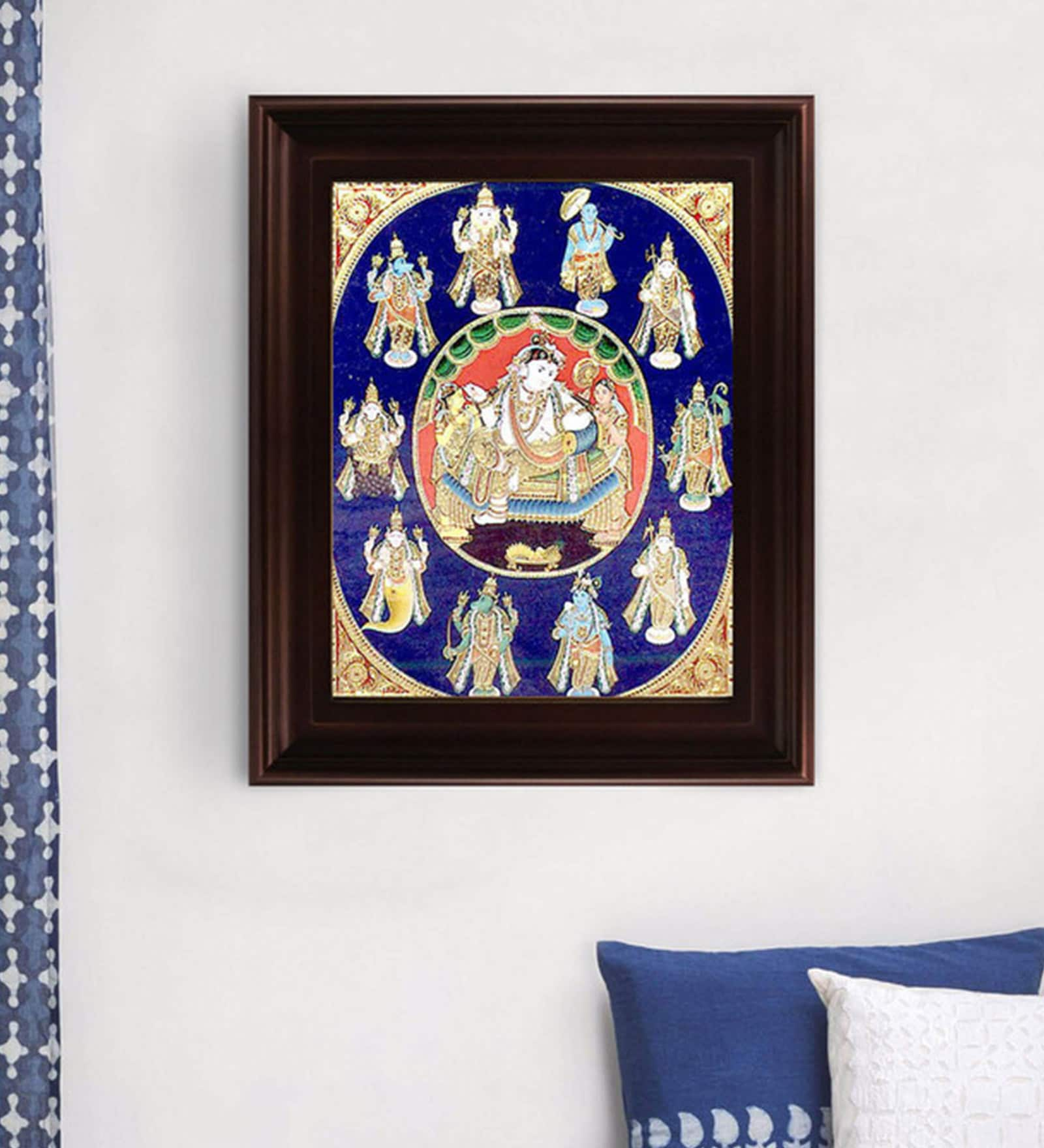 Multicolour Gold Plated Dasavatharam Framed Tanjore Painting