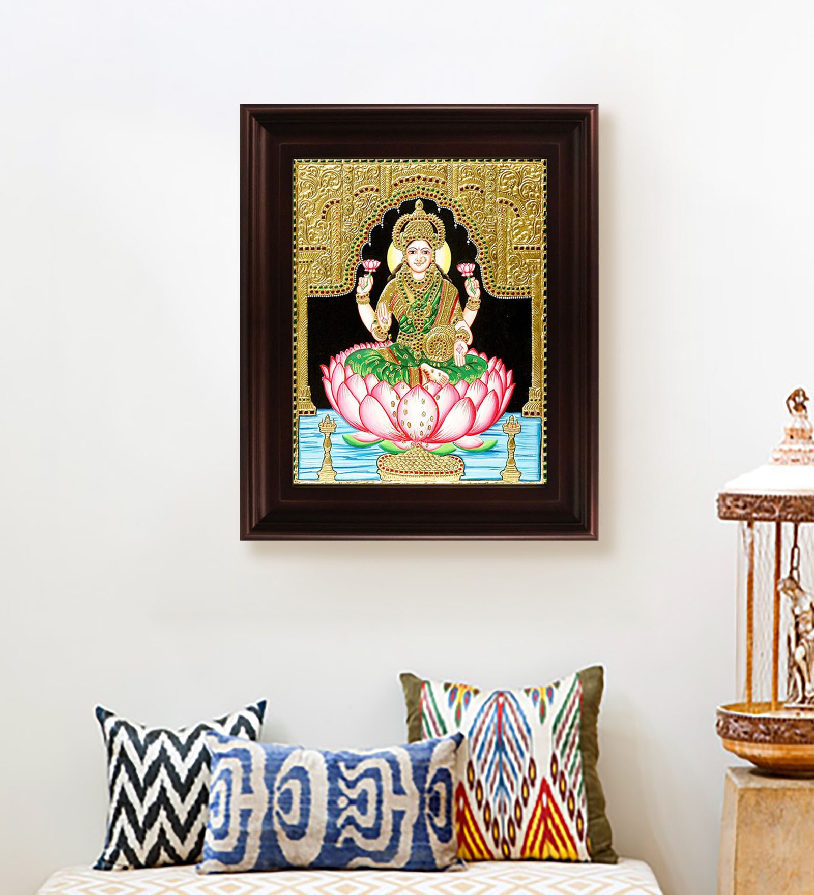 Multicolour Gold Plated Dhana Lakshmi Framed Tanjore Painting