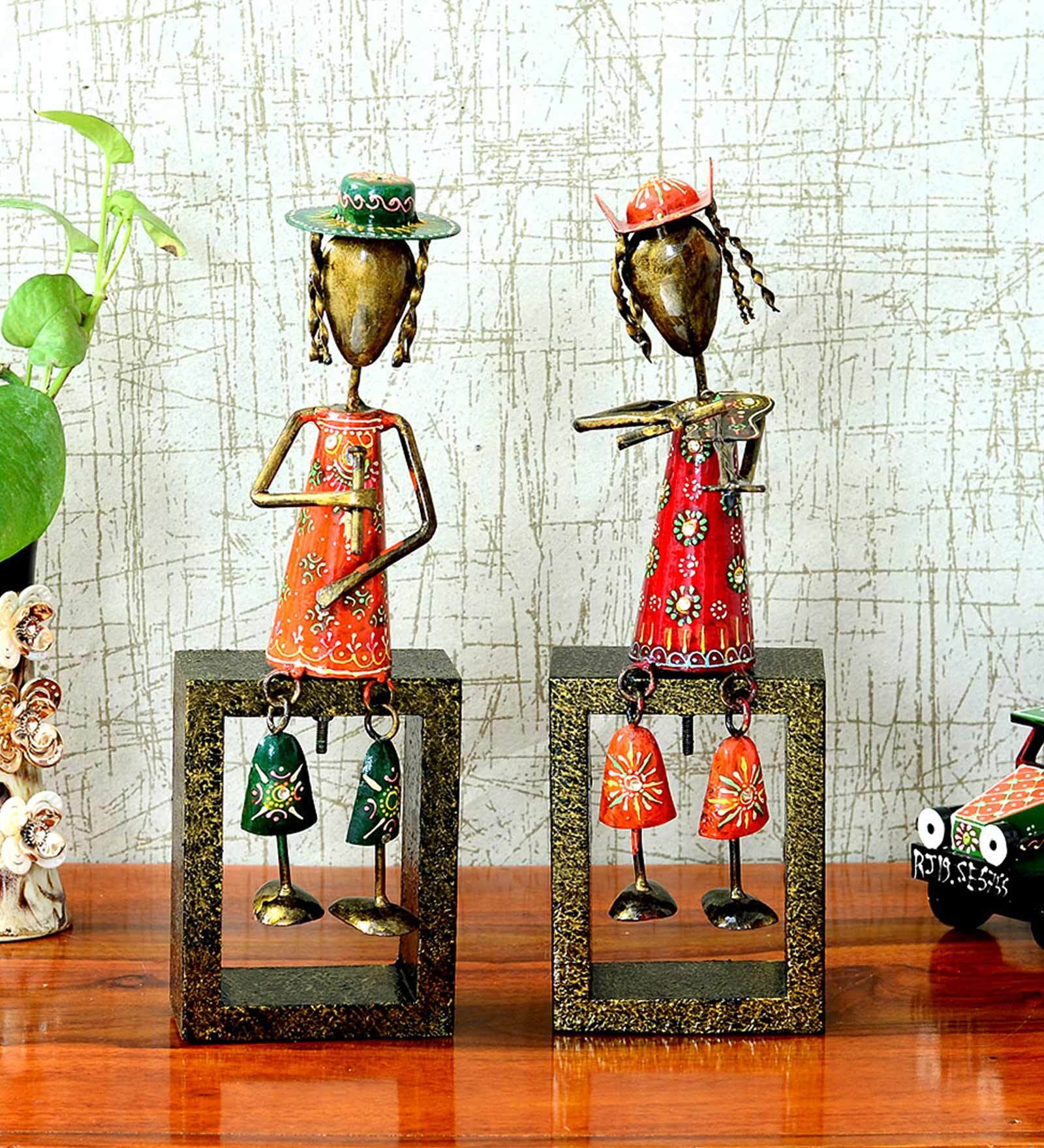 Multicolour Iron Decorative Musician Figurine Set of 2