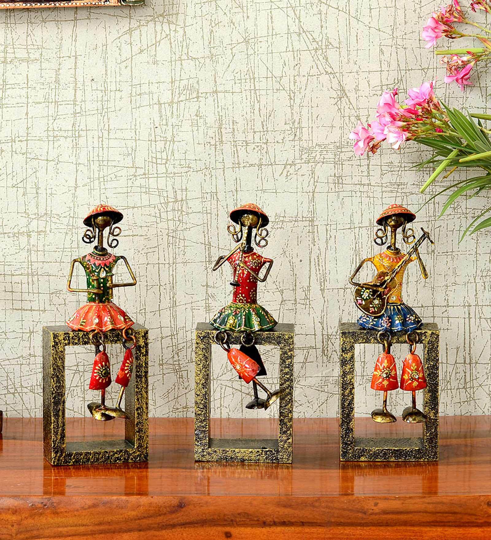 Multicolour Metal Decorative Musician Figurine Set of 3