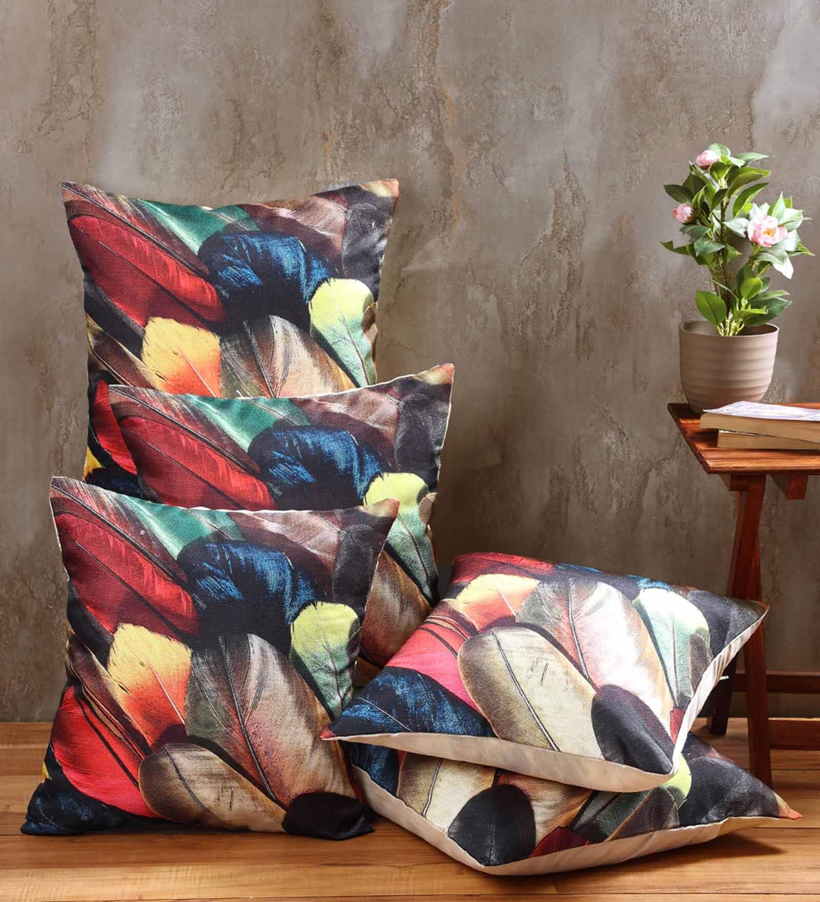 Multicolour Jute Abstract 16x16 inches Cushion Cover (5Pc)