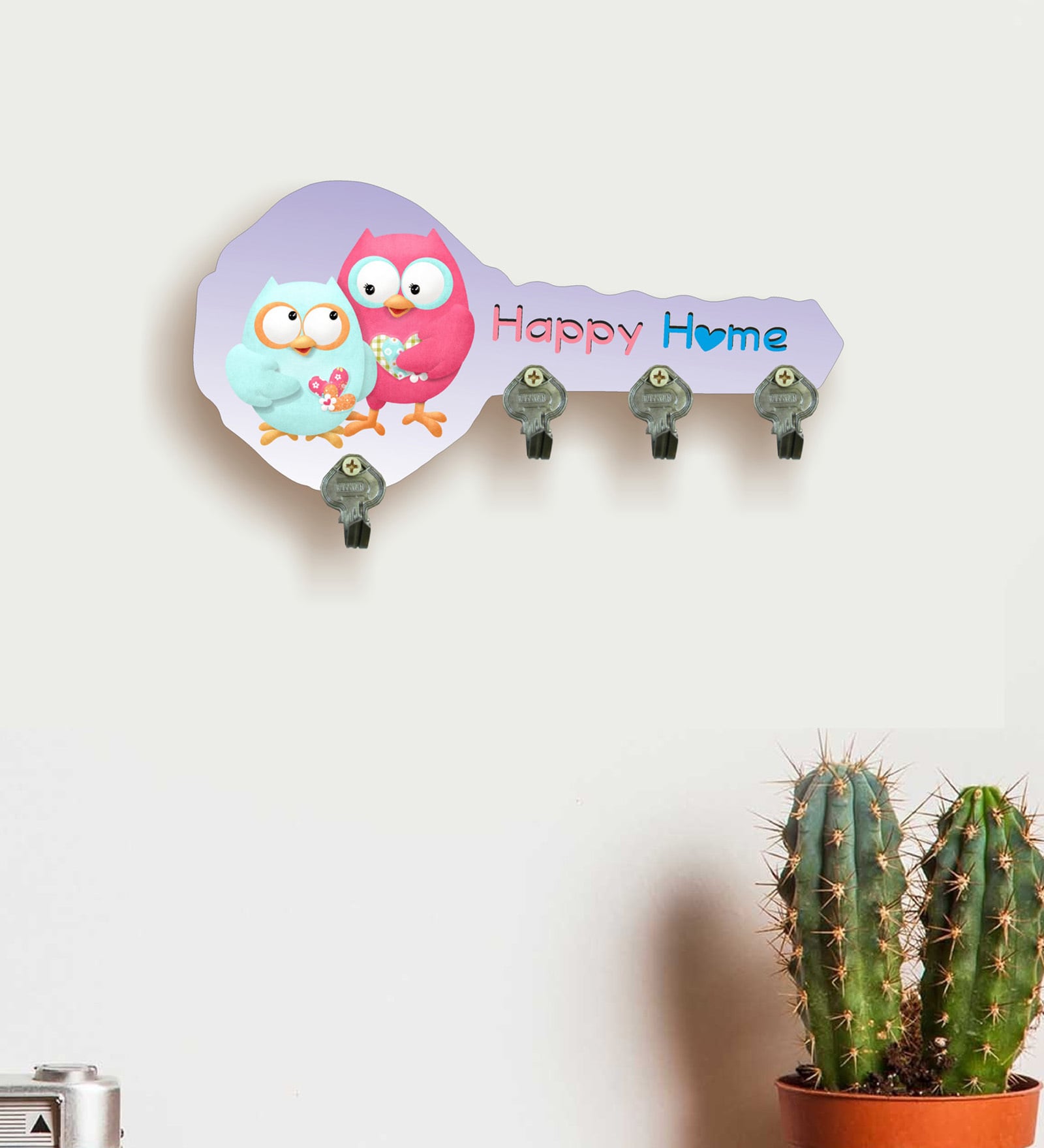Multicolour Key Shape Digital Printed Wooden Key Holder