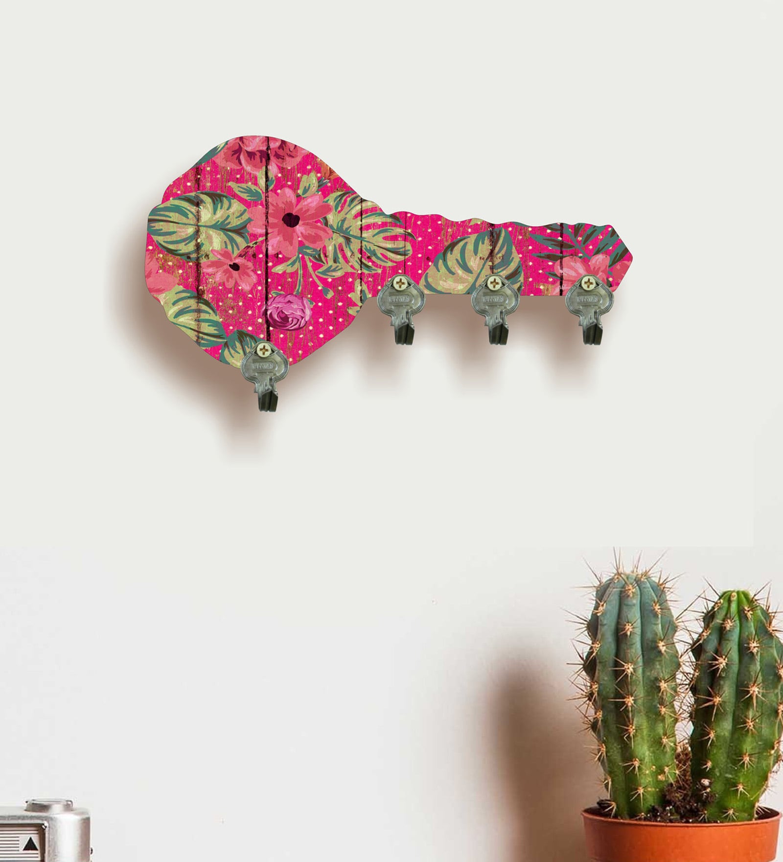 Multicolour Key Shape Digital Printed Wooden Key Holder