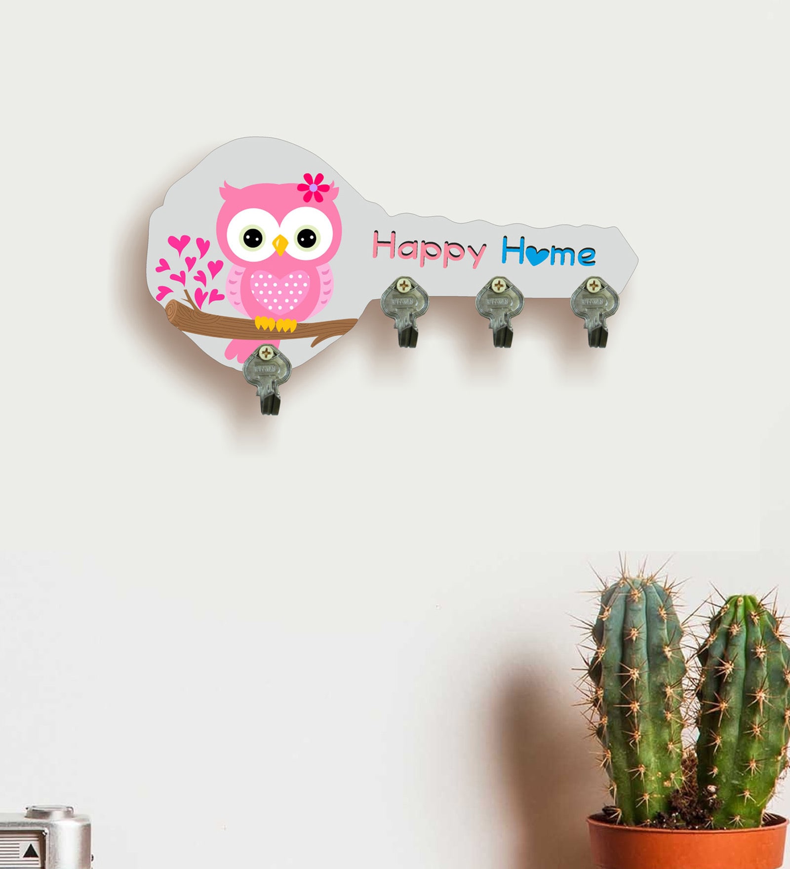Multicolour Key Shape Digital Printed Wooden Key Holder