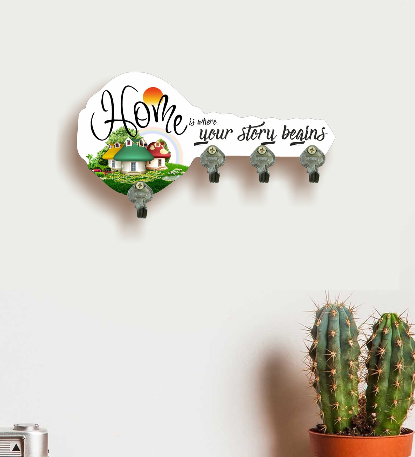Multicolour Key Shape Digital Printed Wooden Key Holder