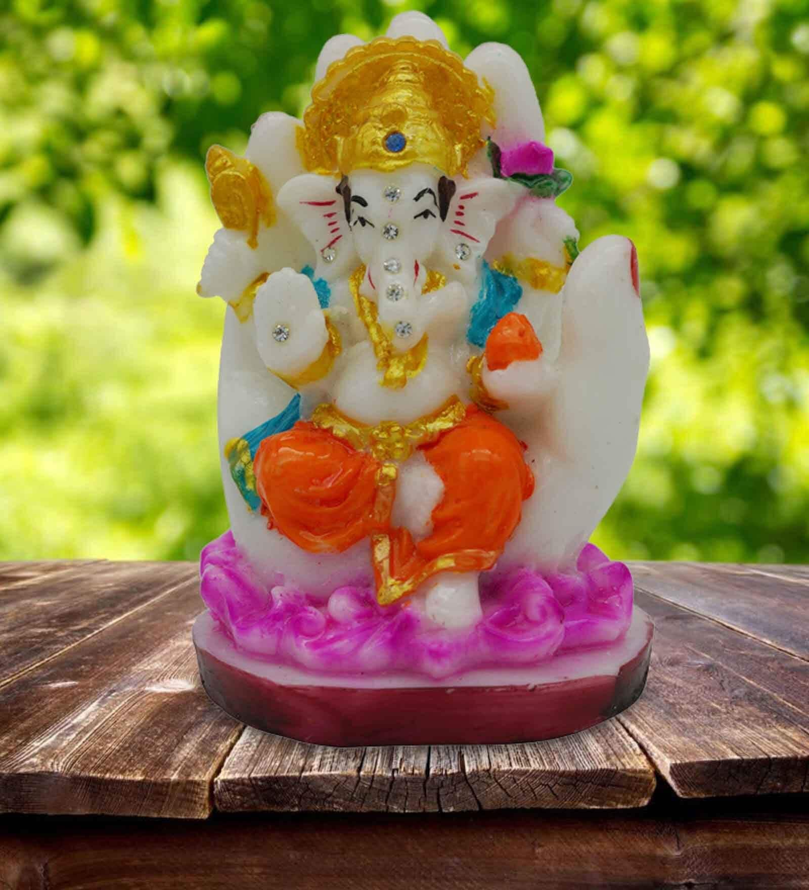 Multicolour Marble Handpainted Lord Ganpati With Back Handle Idol