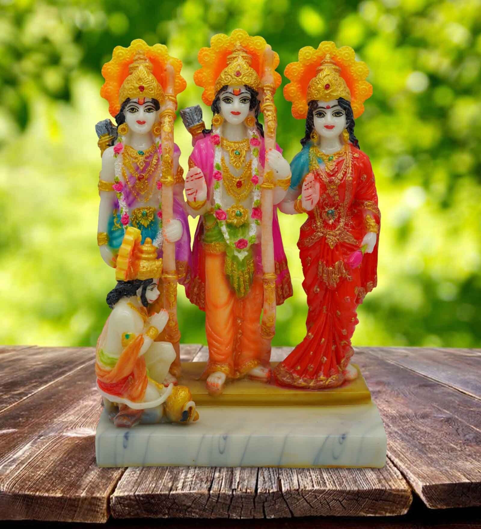 Multicolour Marble Handpainted Ram Darbar Idol
