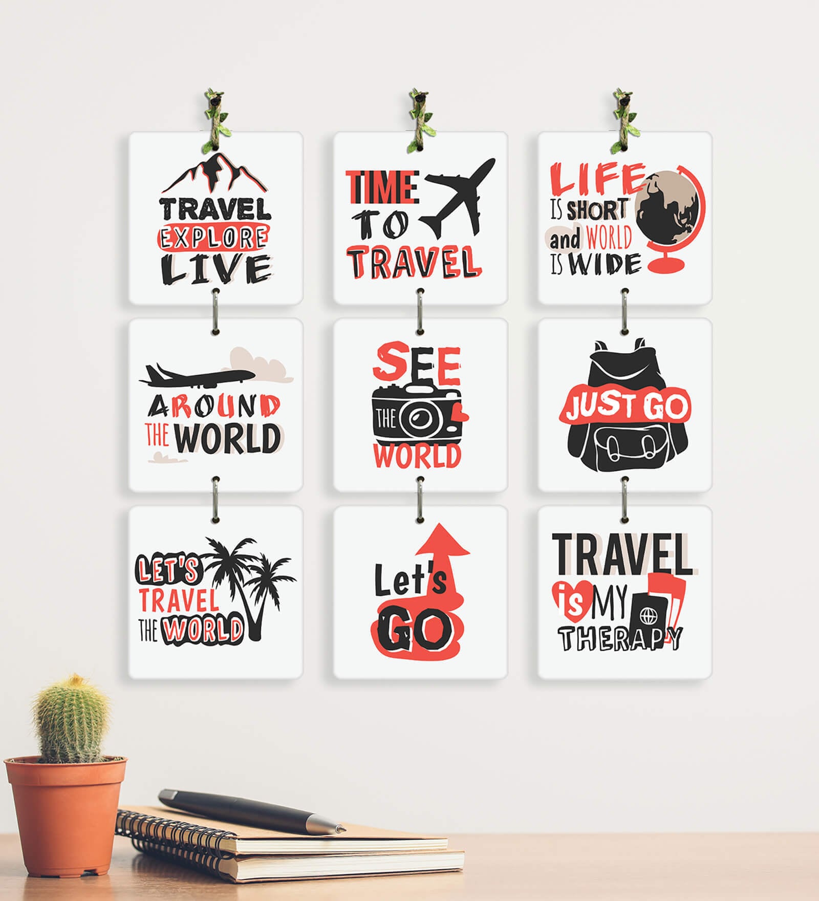 Multicolour MDF (Set of 9) Wall Hangings