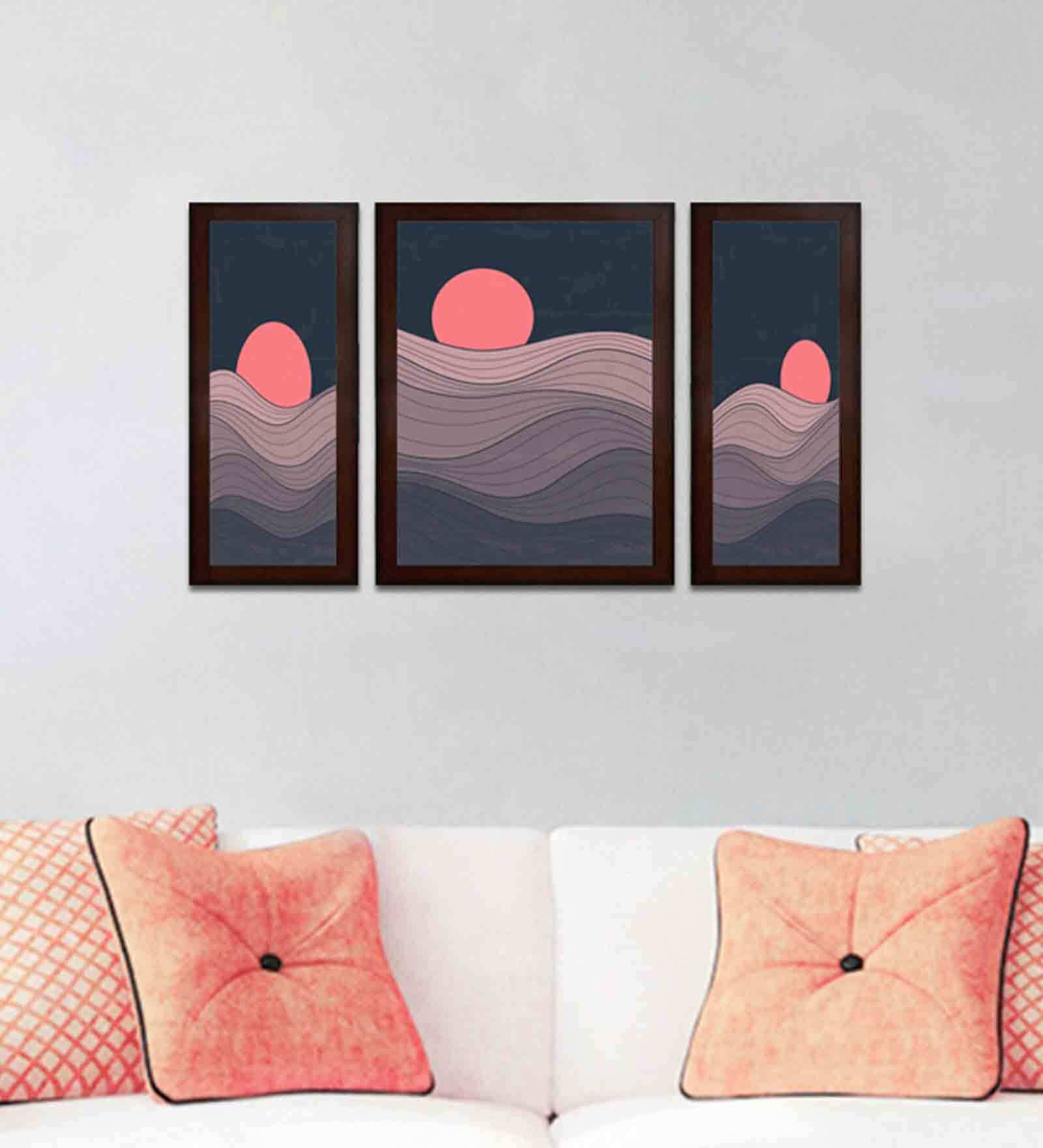 Buy Multicolour MDF Beautiful Sun Set Of Village With Lake Art Panel at ...