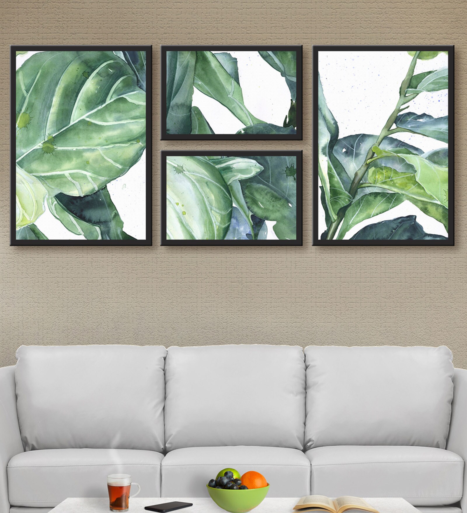 Leave Multicolour MDF Framed Floral Art Print Set of 4