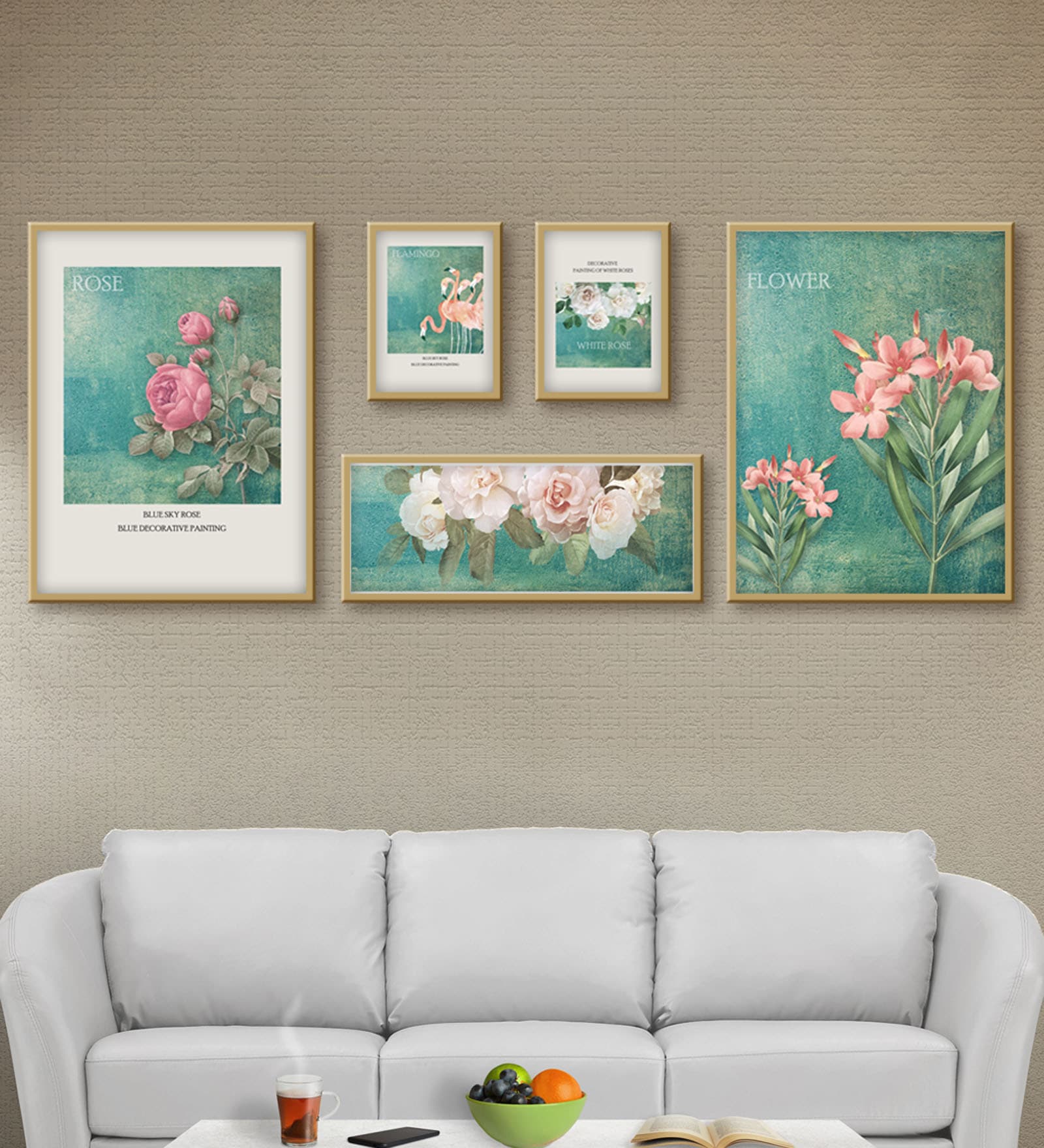Brilliant Brushes Multicolour MDF Framed Floral Art Print Set of 5