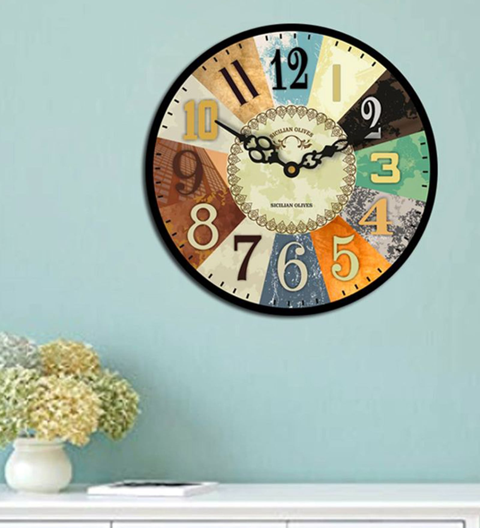 Multicolor Engineered Wood Analog Wall Clock