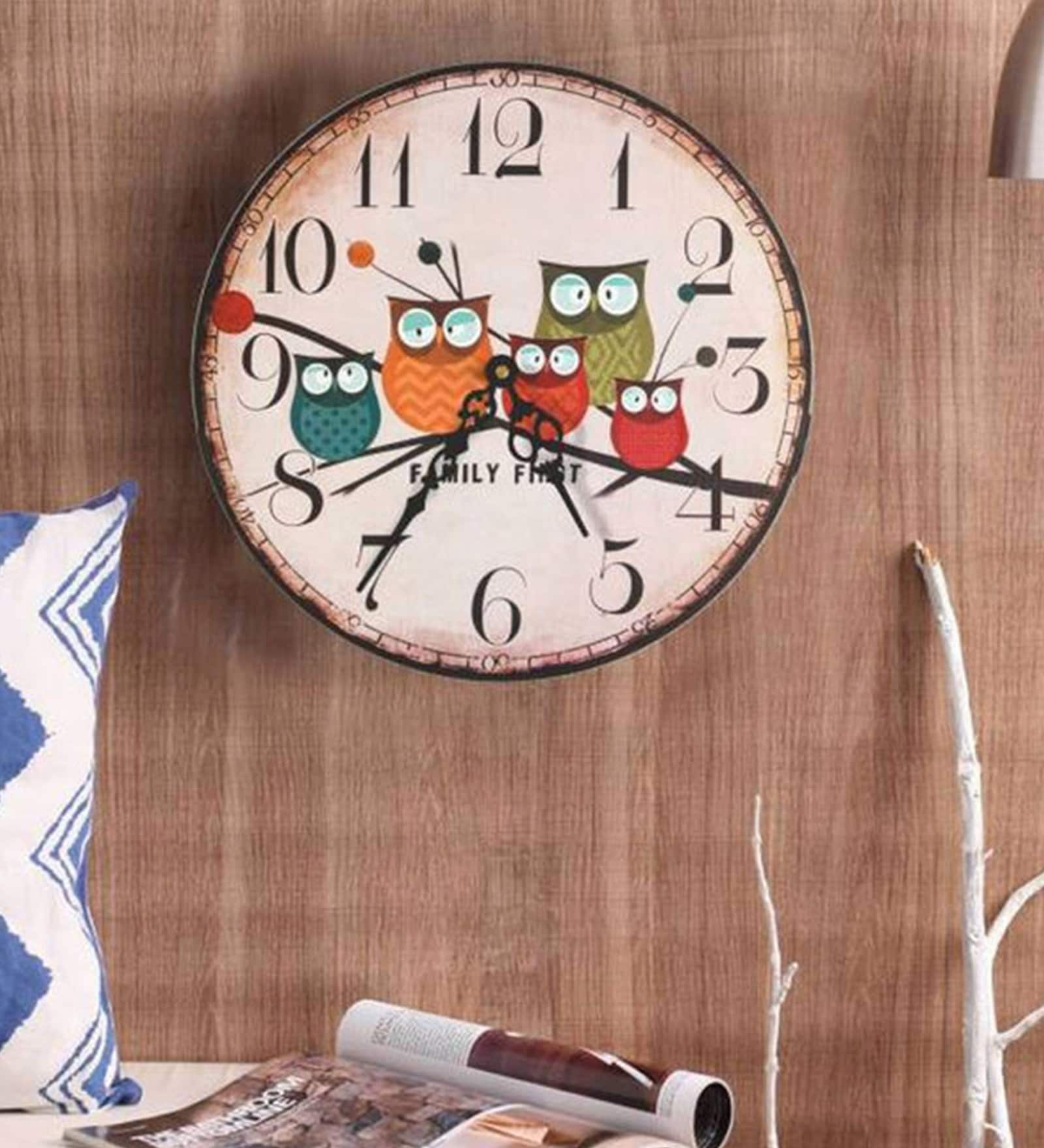 Multicolour Engineered Wood Analog Wall Clock