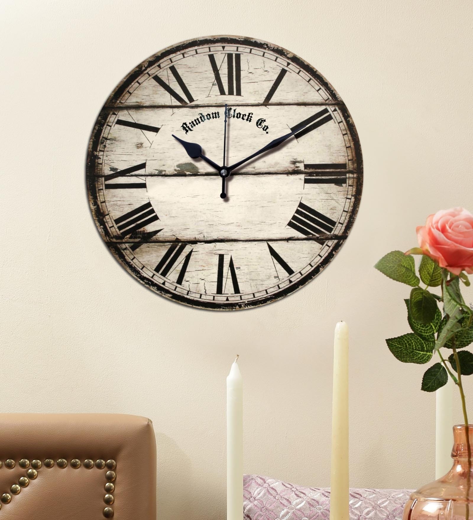 Multicolor Engineered Wood Analog Ocean Rose Wall Clock