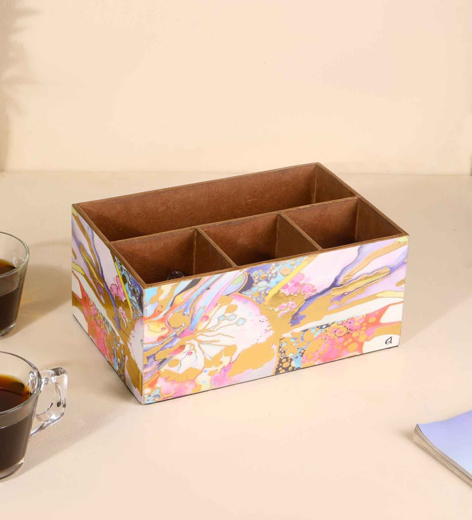 Multicolour Mdf Wood Rectangle 1 Pcs Cutlery Holder