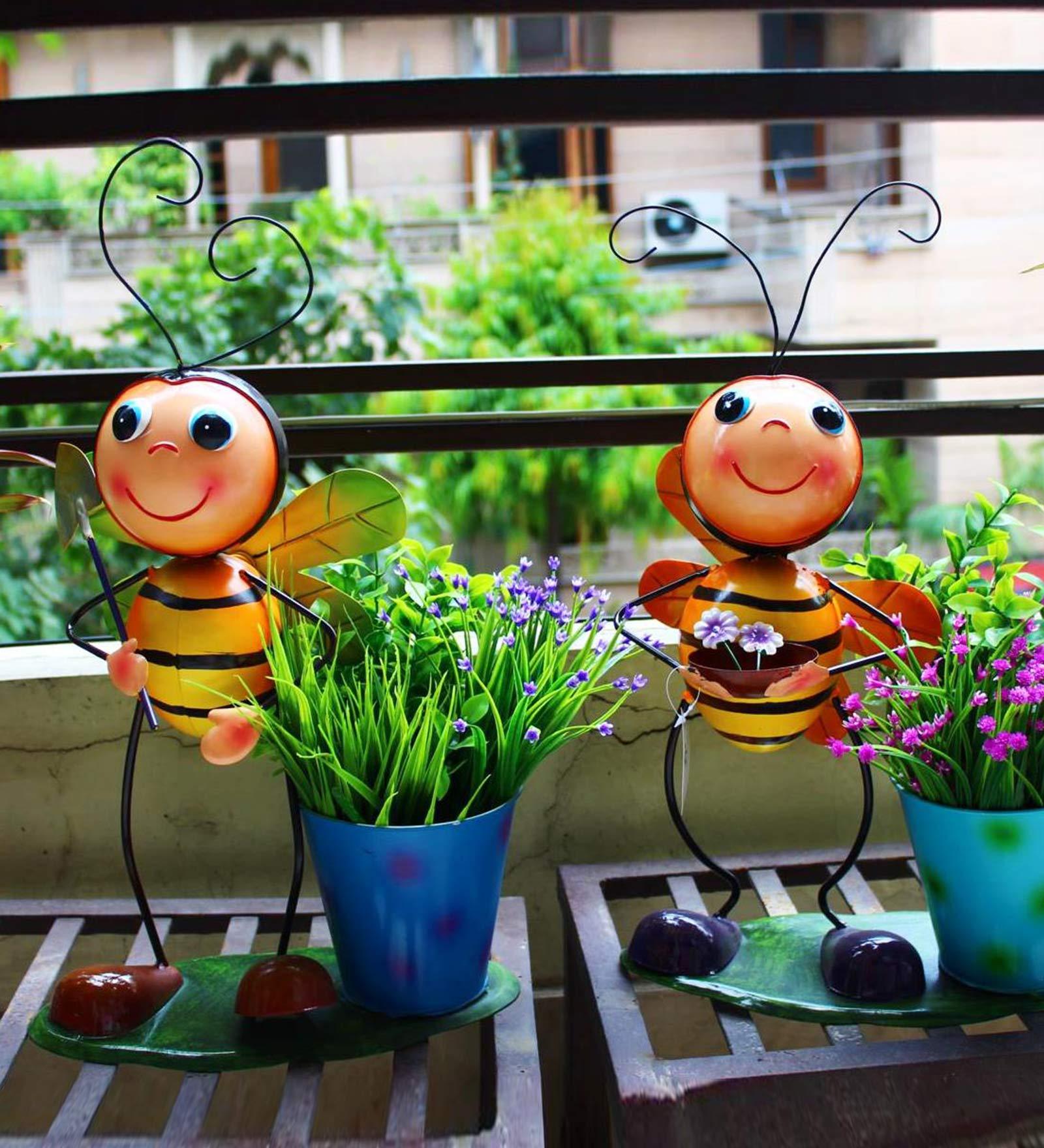 Multicolour Metal Bees Garden Pots And Planters