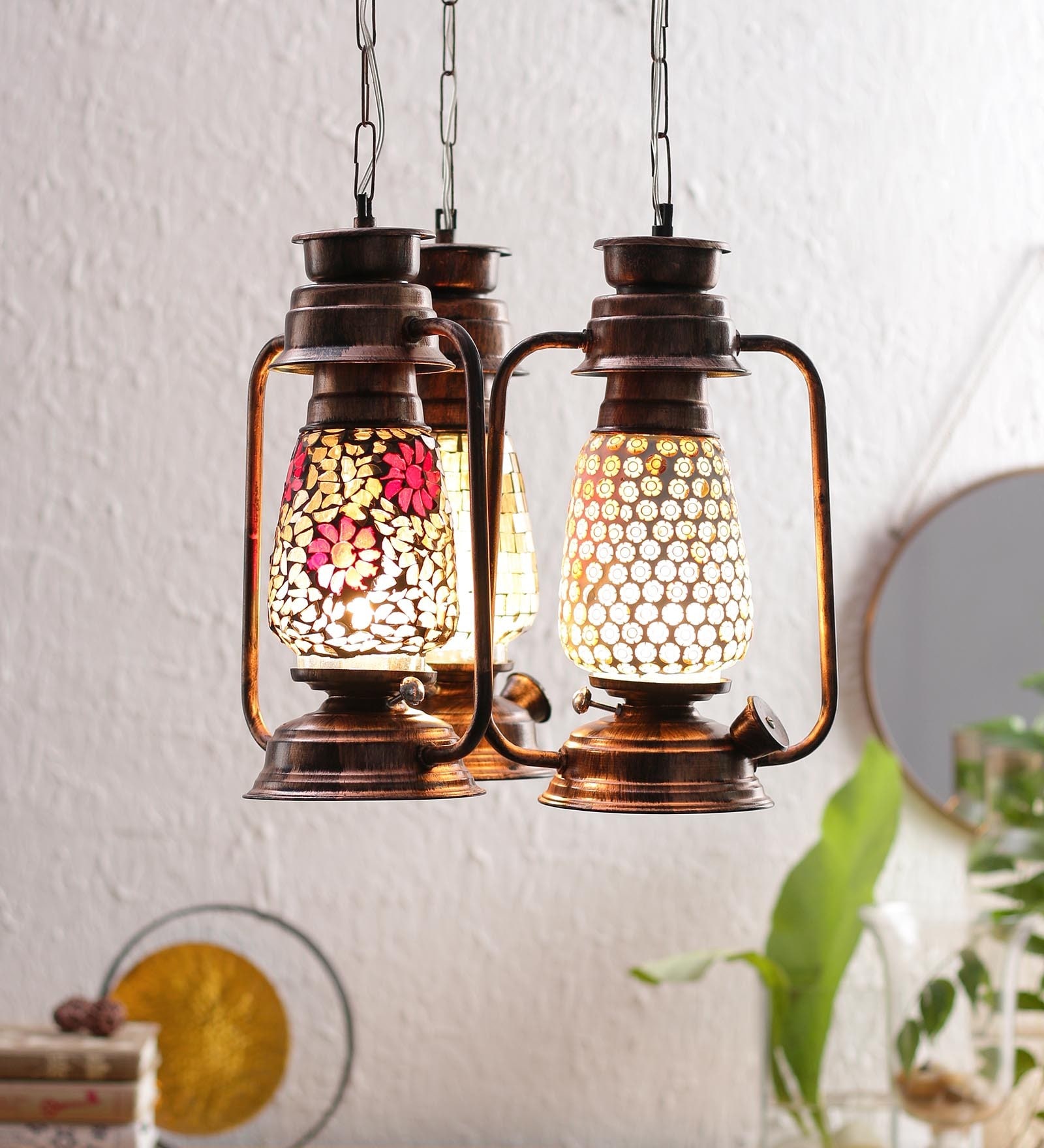 Multicolour Metal and Glass Lantern