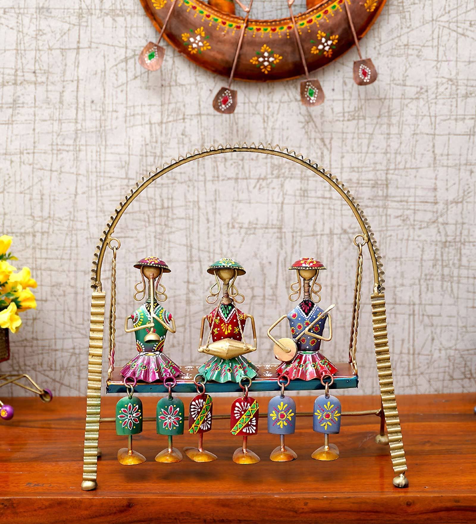 Multicolour Metal Lady Musician Jhula Figurine