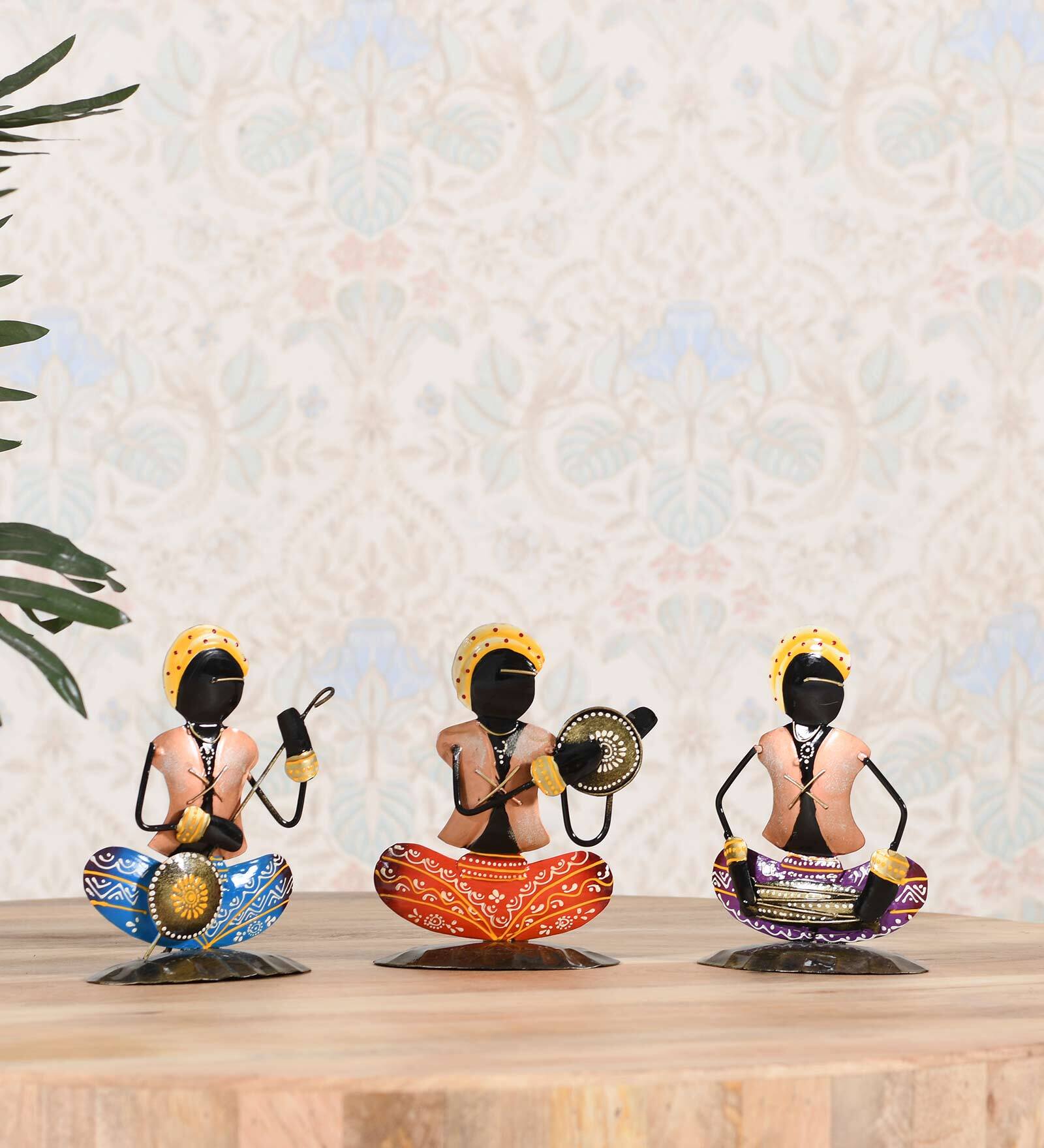 Multicolour Metal Musician Set Of 3 Figurine
