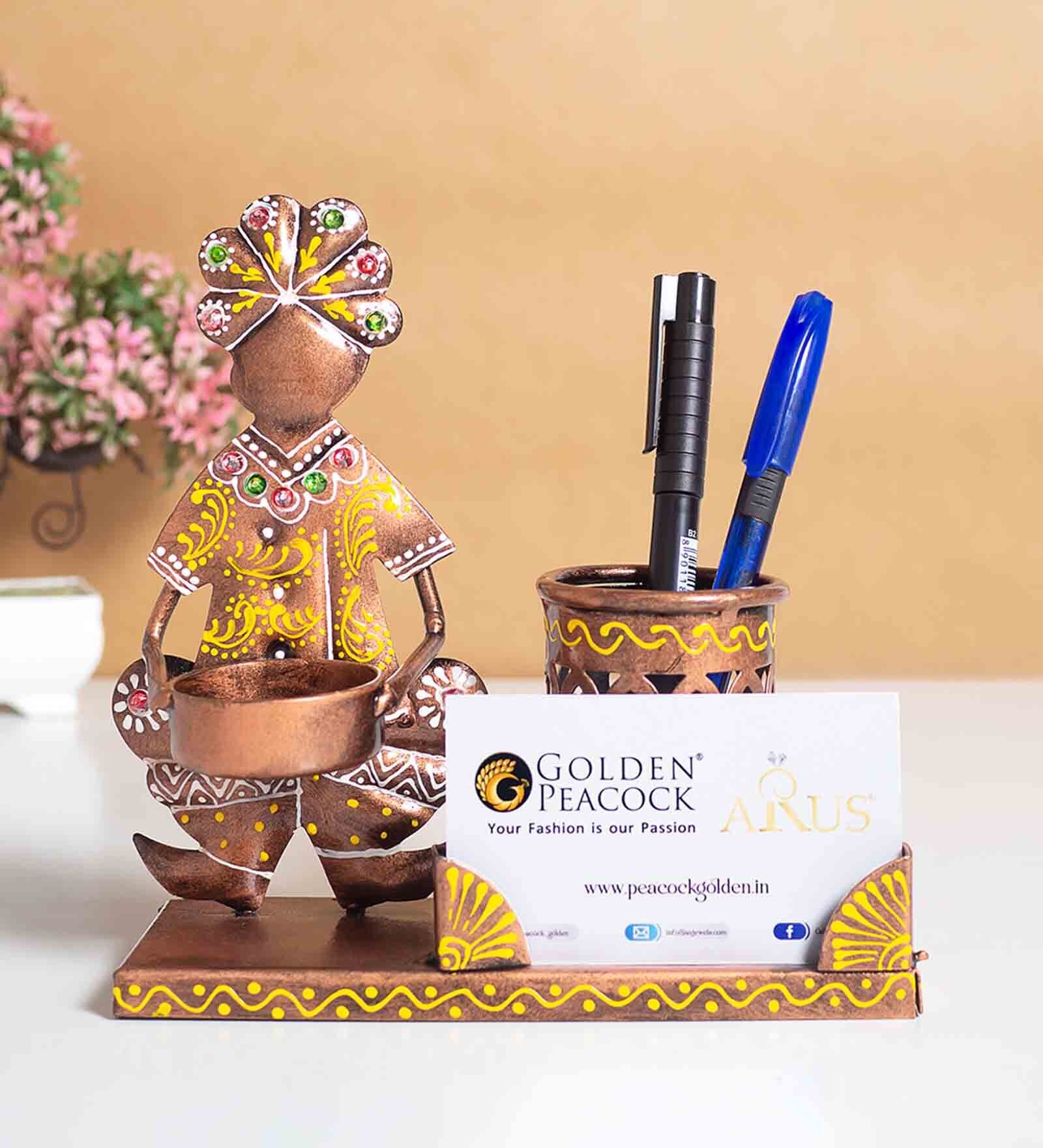 Man Light Yellow Metal Pen Stand