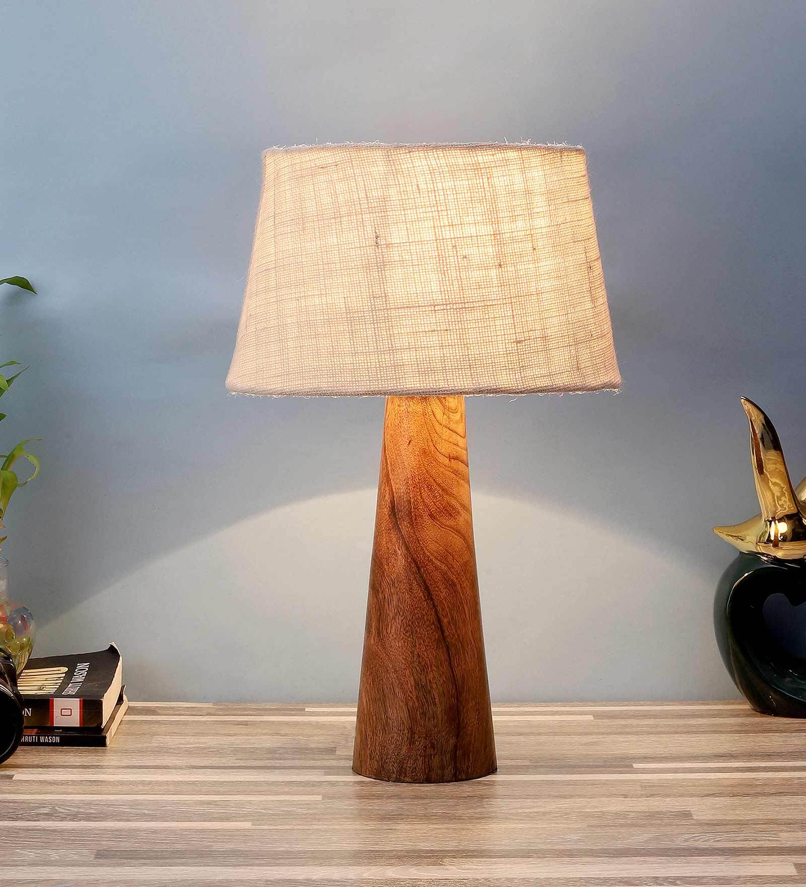 Burnie Multicolour Natural Fiber Shade Night Lamp With Wood Base