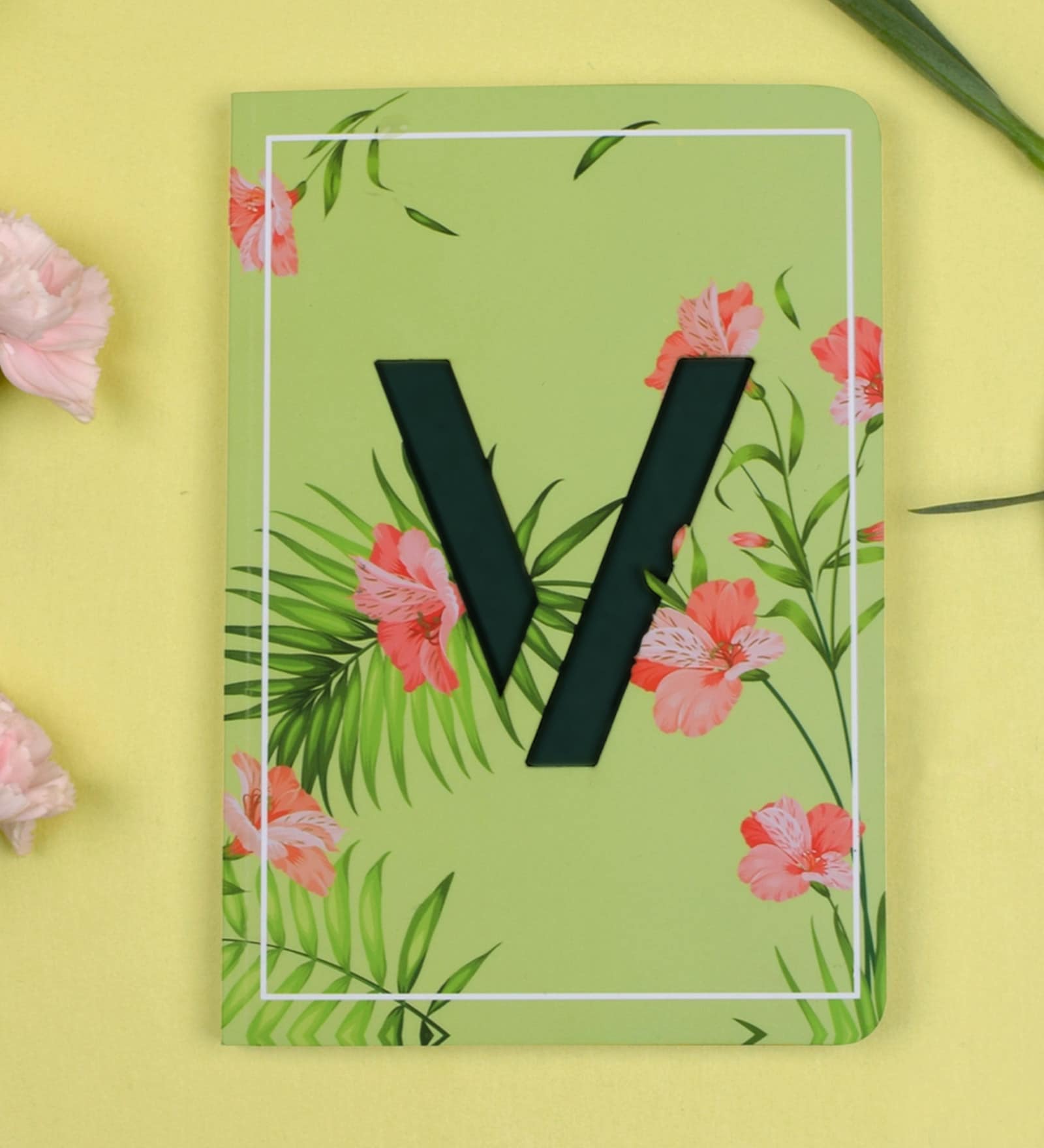 Multicolour Paper Initial "V" Floral Monogram Notebook Dairy