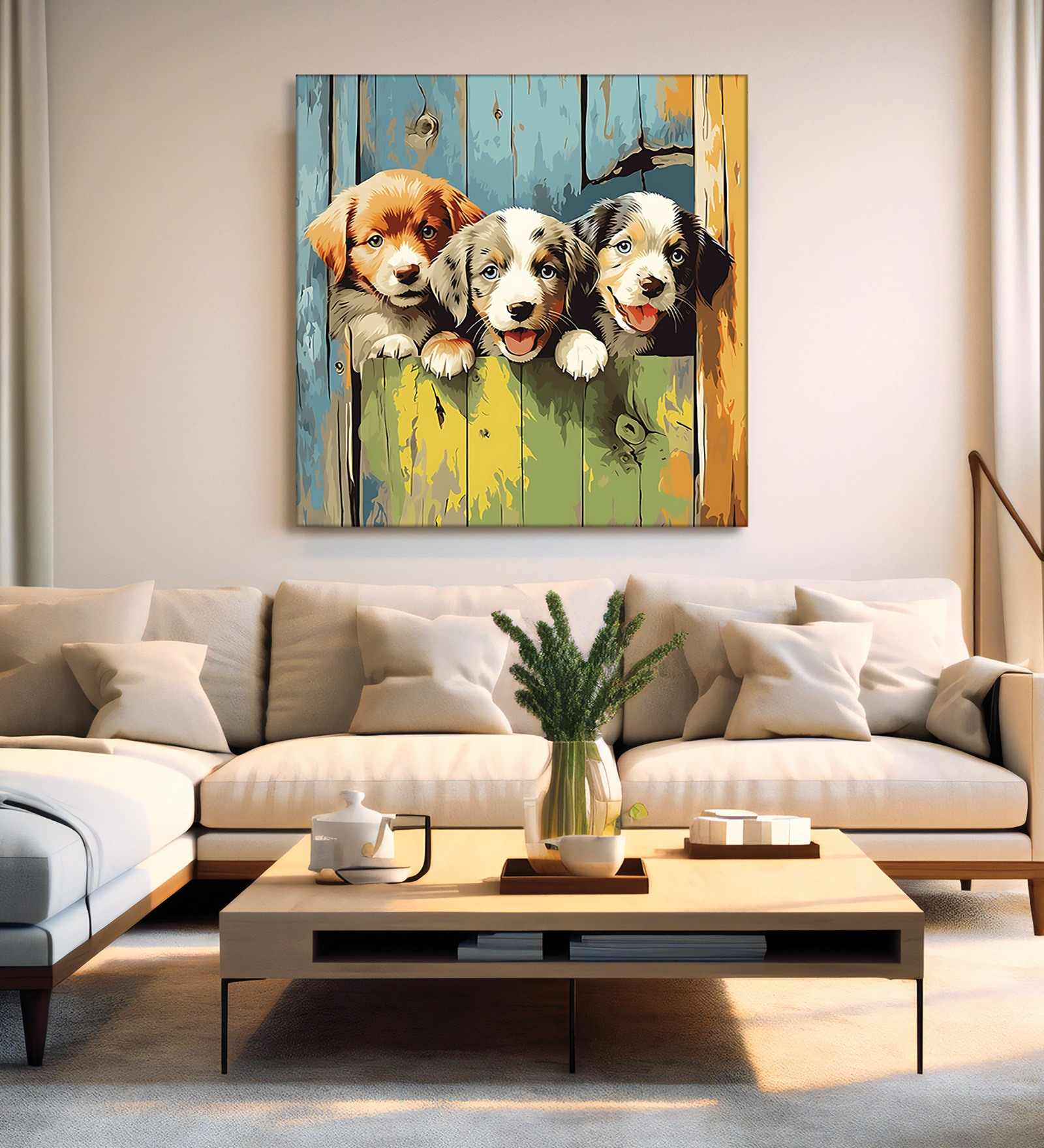 Puppy Canvas Pine Wood 24x24 Art Print