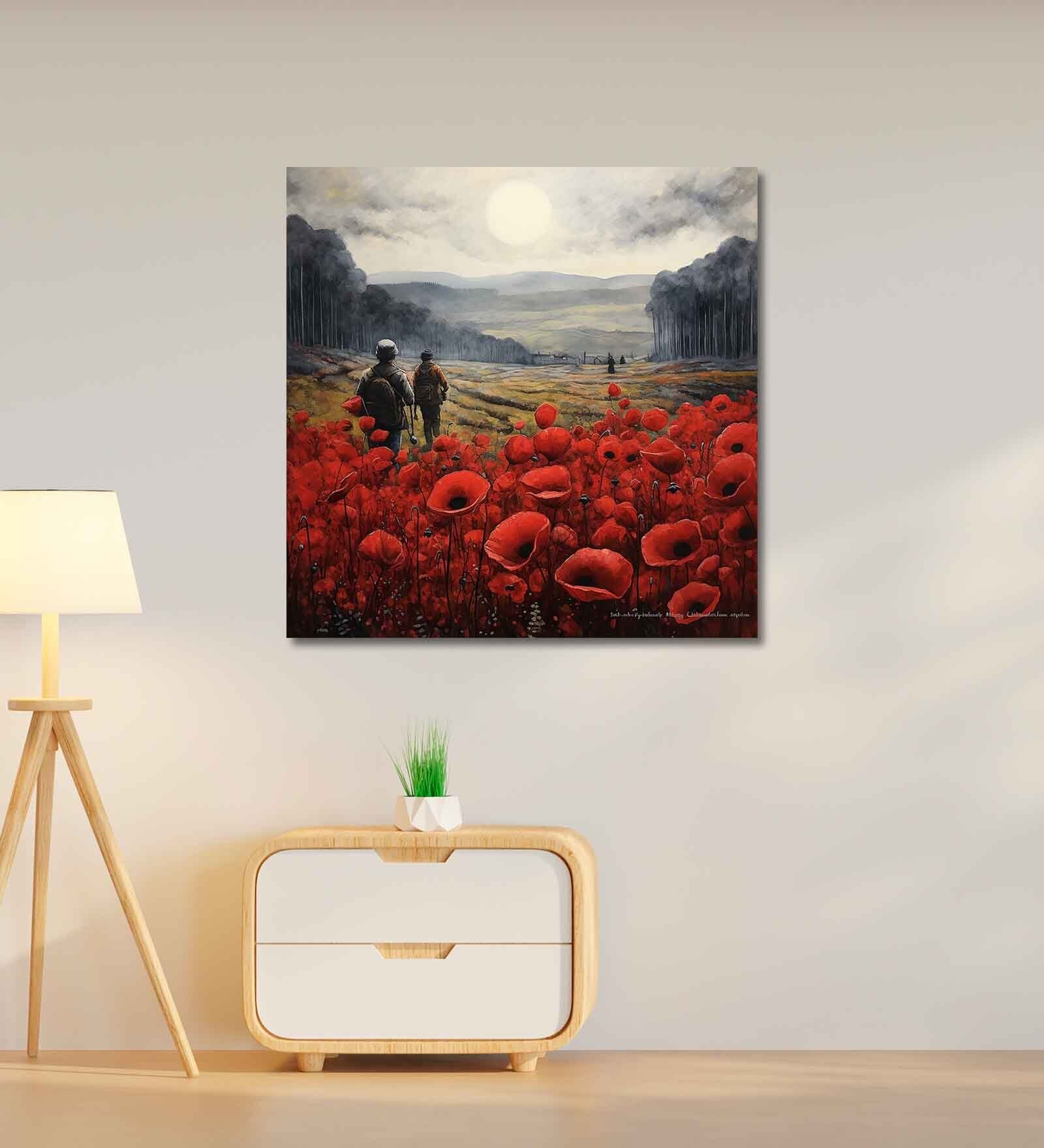 Red Flowers Canvas Pine Wood 24x24 Art Print