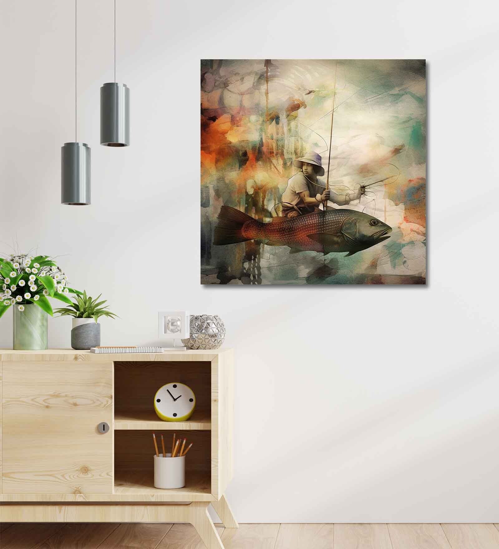 Fisherman Canvas Pine Wood 24x24 Art Print