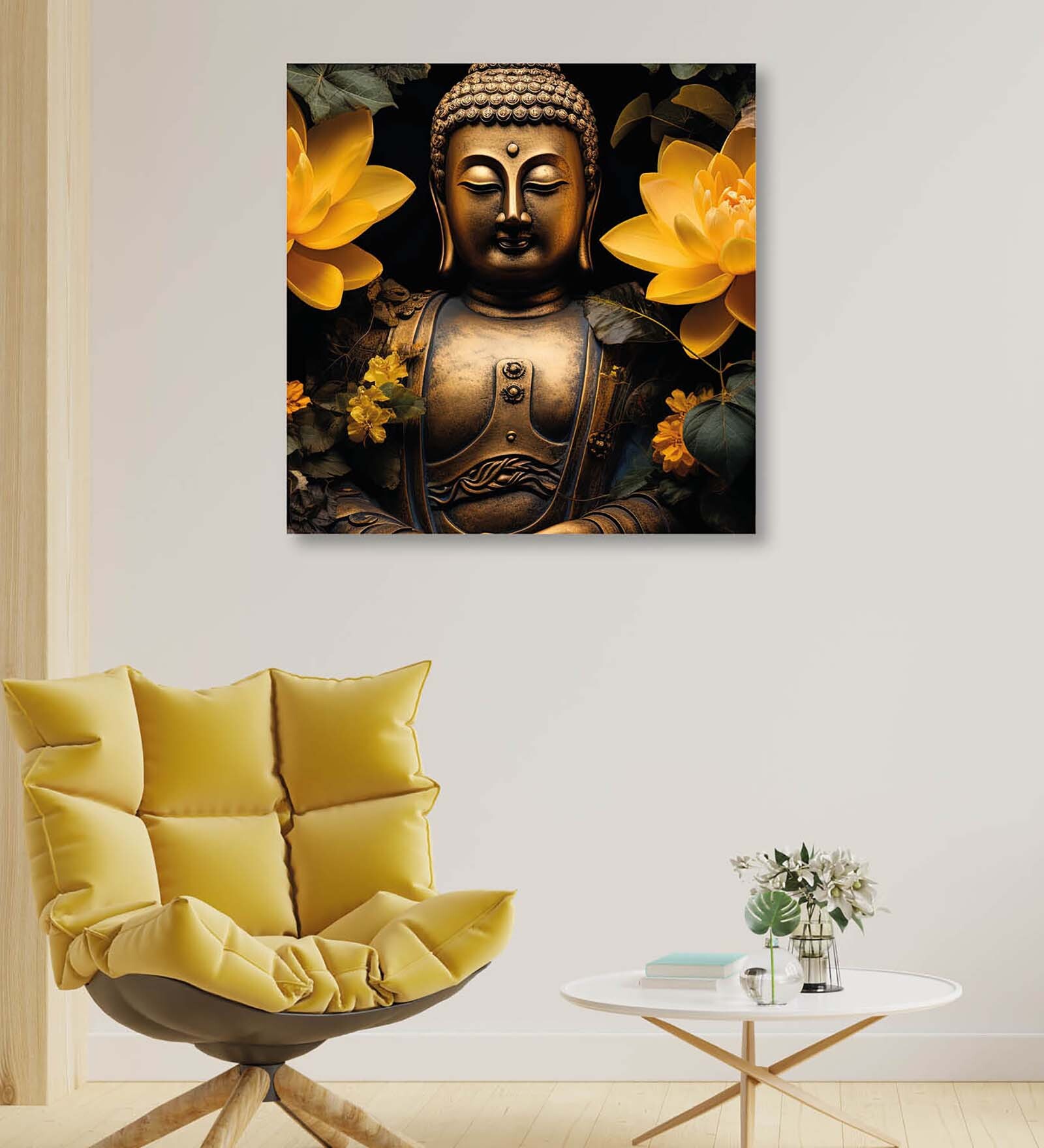 Buddha Meditating Canvas Pine Wood 24x24 Art Print