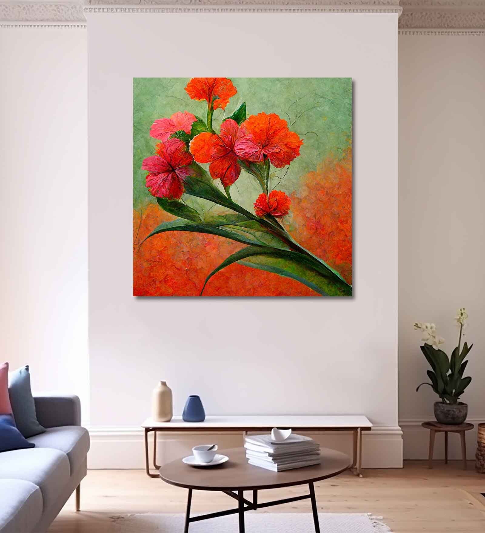 Red Flowers Canvas Pine Wood 24x24 Art Print