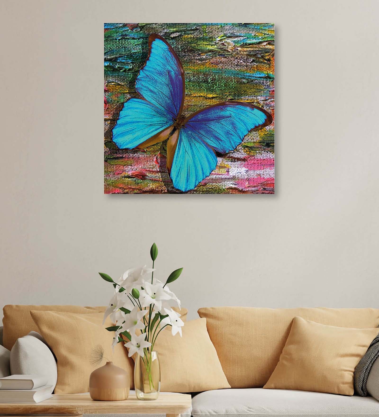 Blue Butterfly Canvas Pine Wood 24x24 Art Print