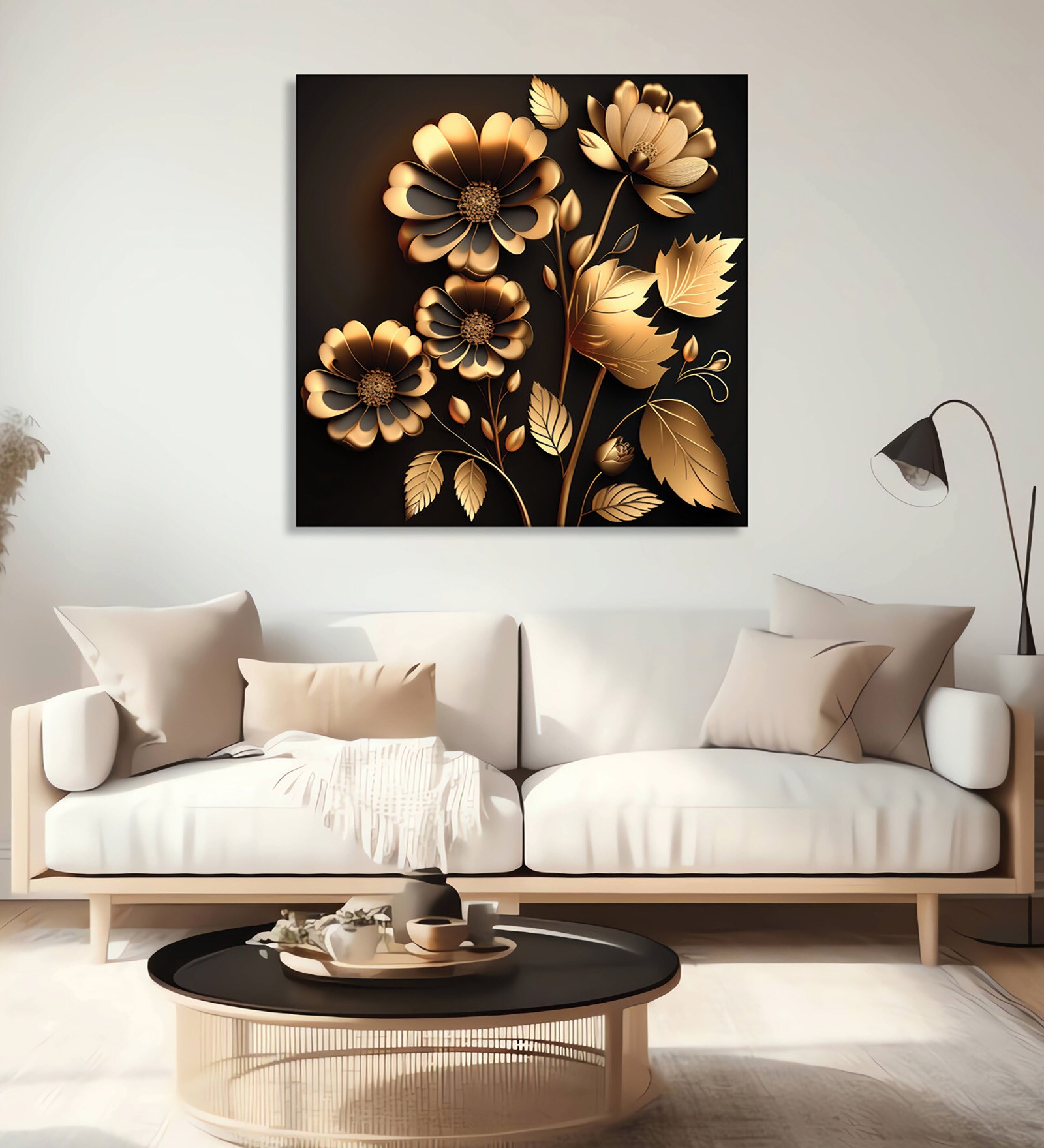 Golden Leaves Canvas Pine Wood 24x24 Art Print