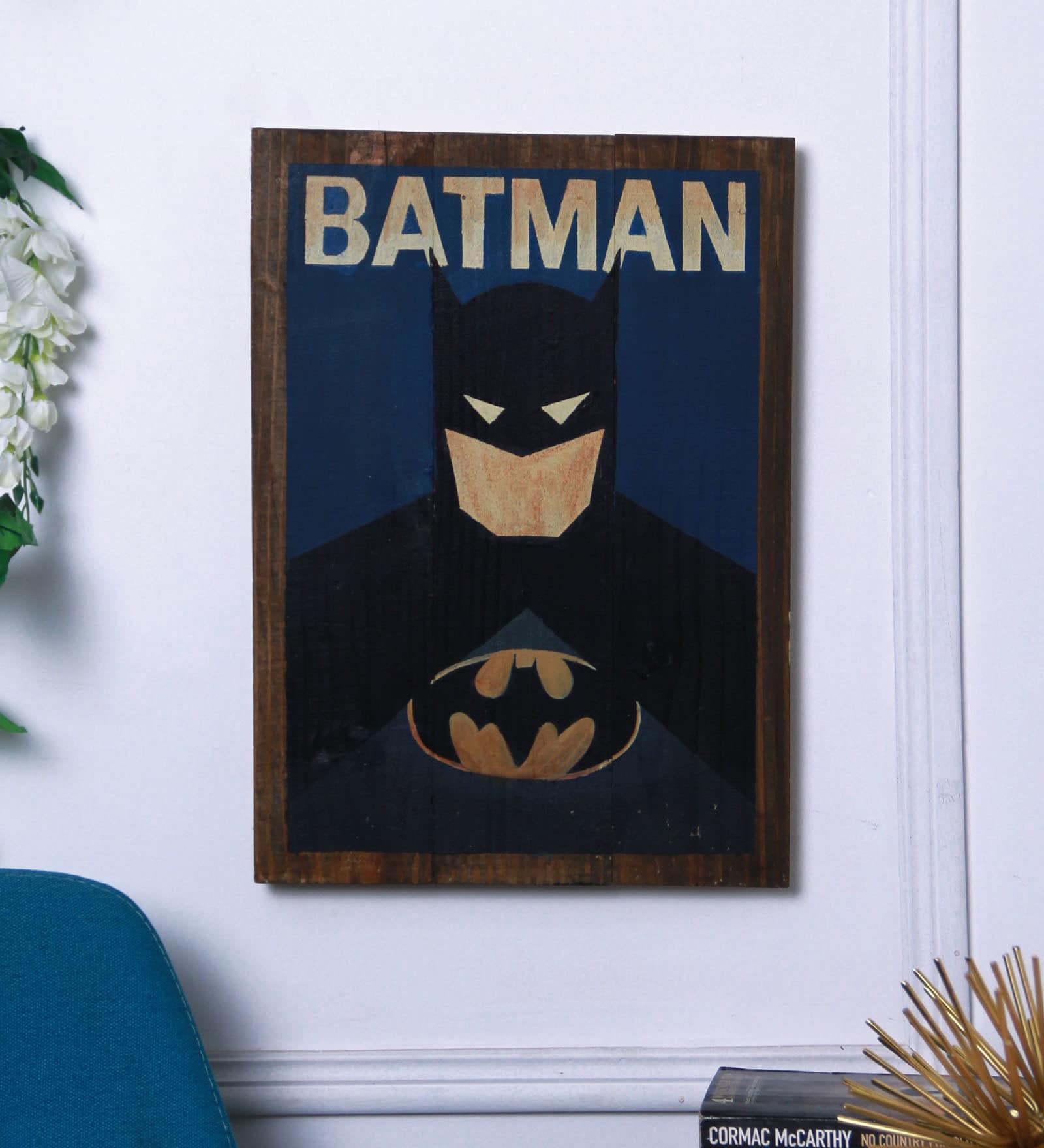 Buy Multicolour Pine Wood Batman Wall Hanging by Lumbernotes Online